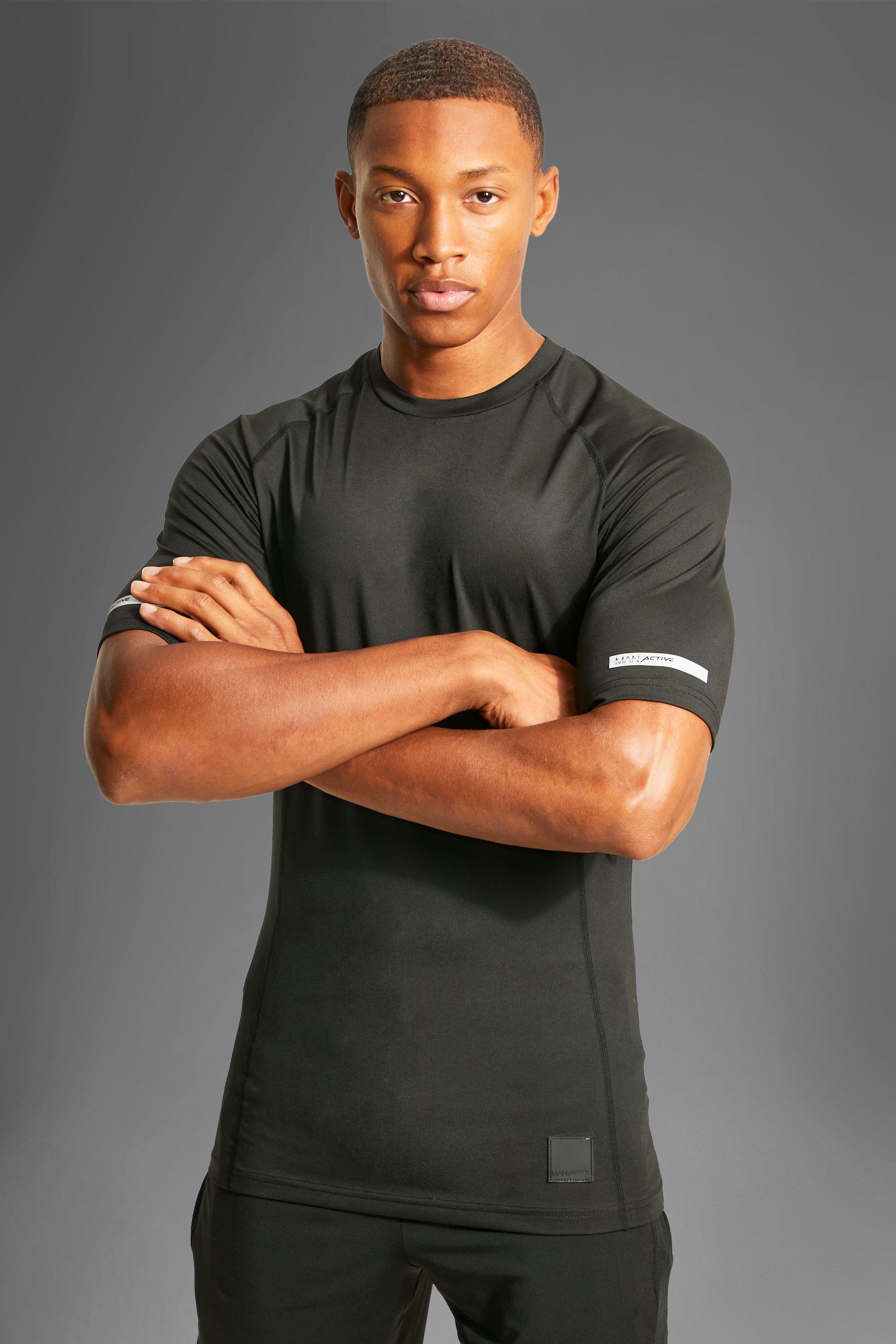 Mens Black Active Gym Performance Compression T-Shirt, Black