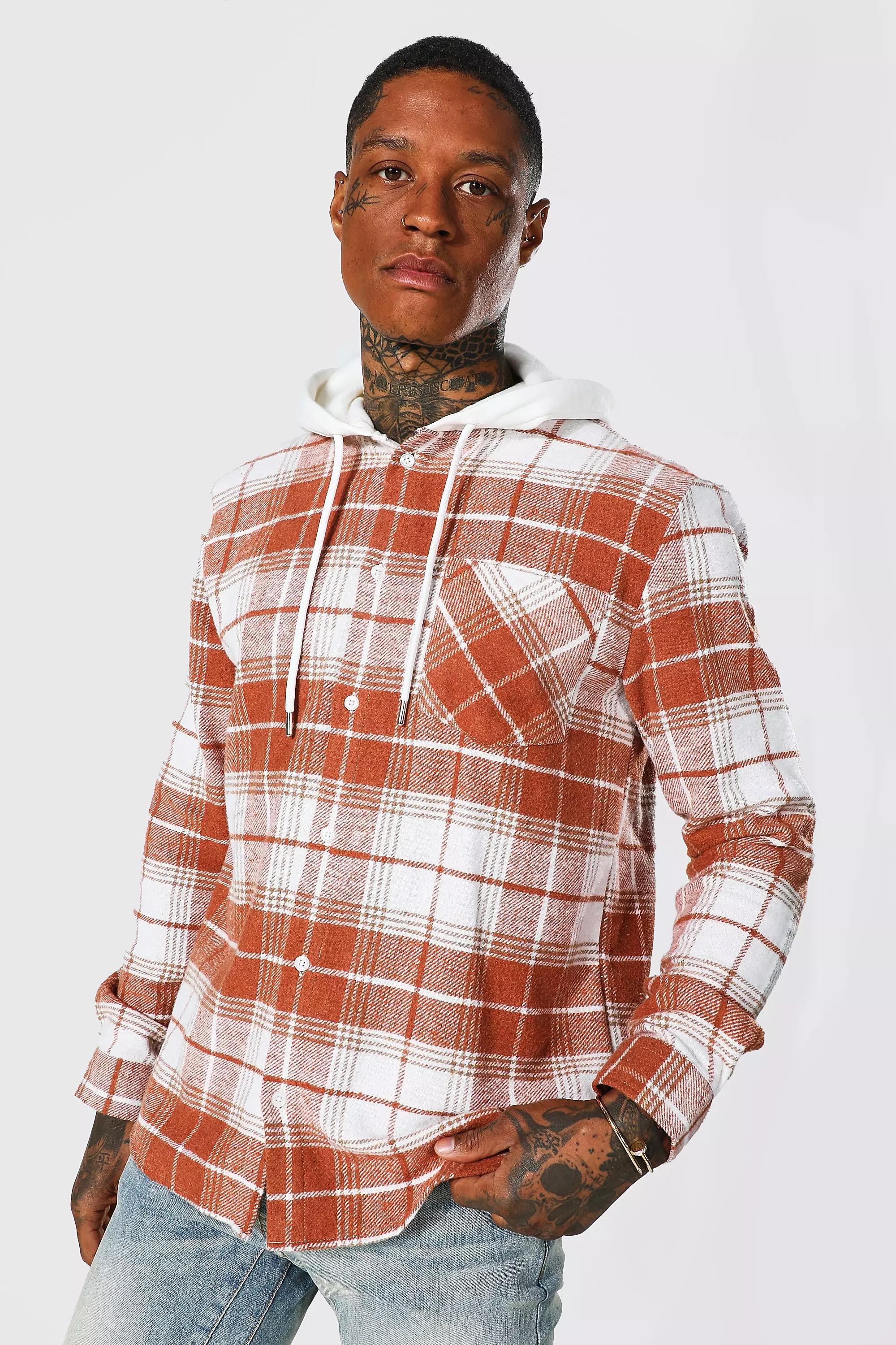 Hooded check best sale shirt mens