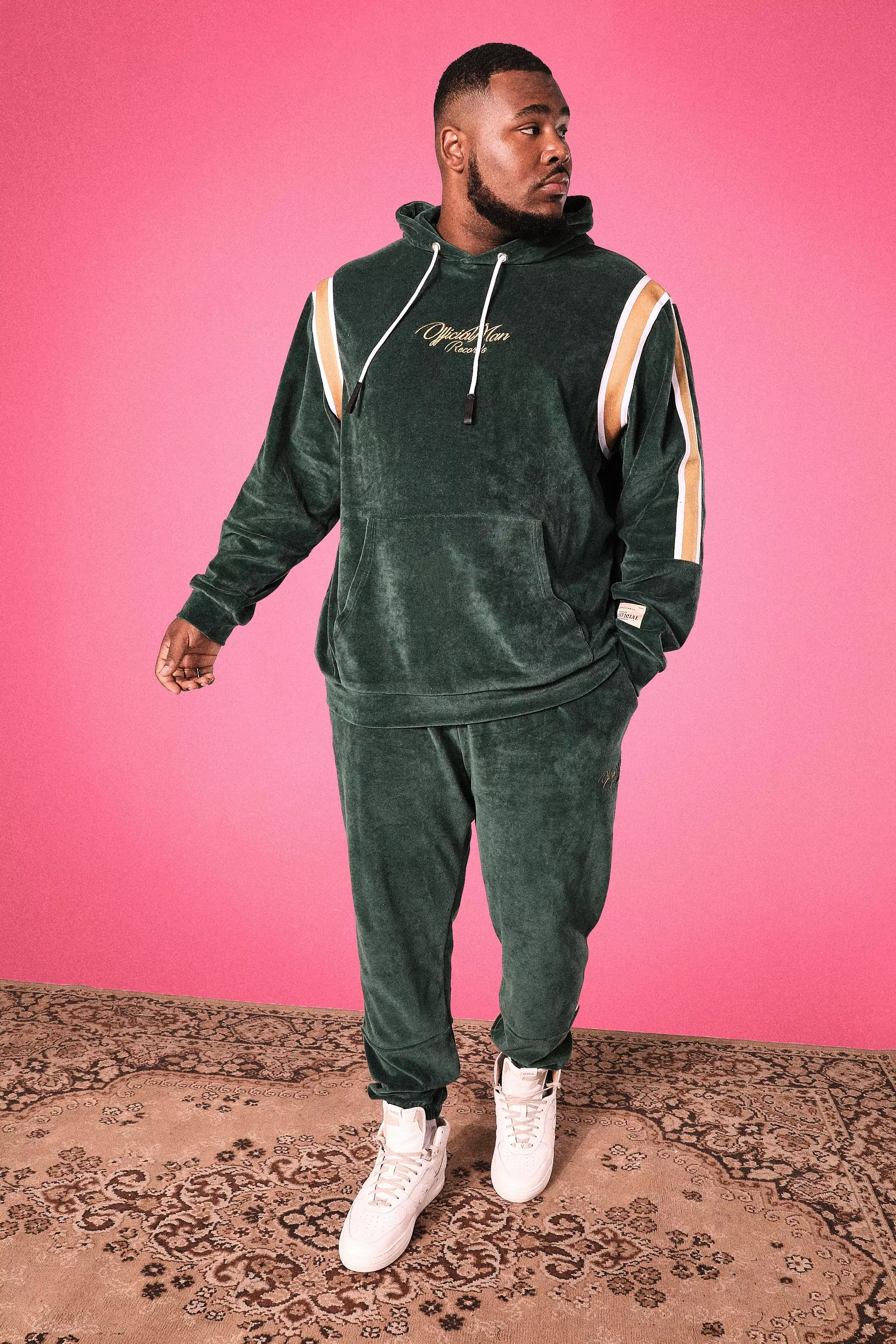 Plus Man Official Velour Oversized Tracksuit boohooMAN UK