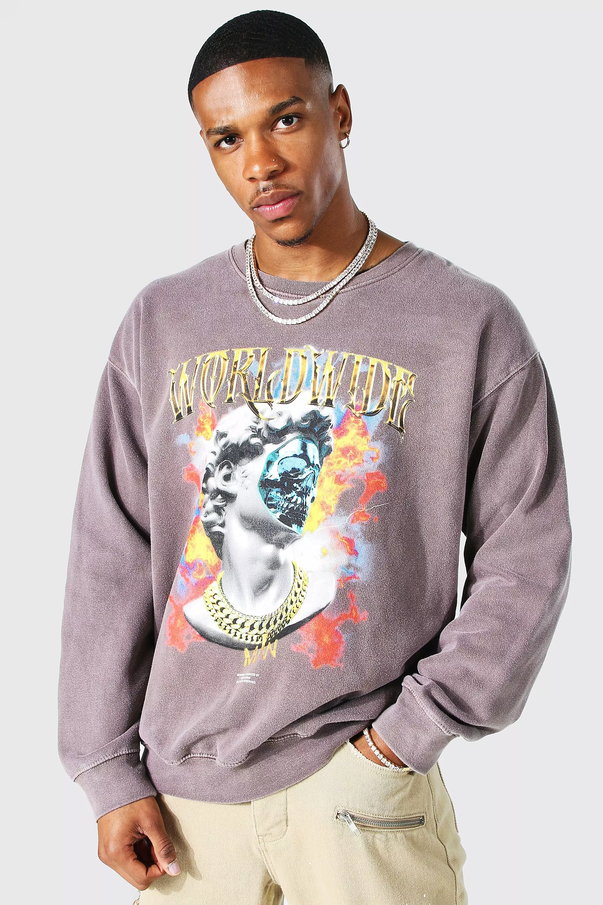 Oversized Overdyed Statue Graphic Sweatshirt