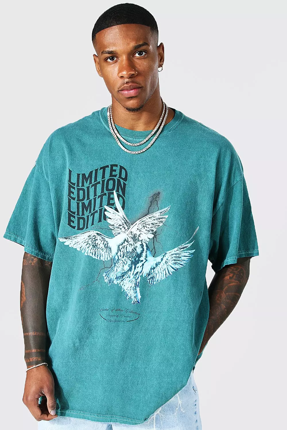 Oversized Washed T-Shirt UK Dove boohooMAN Graphic 