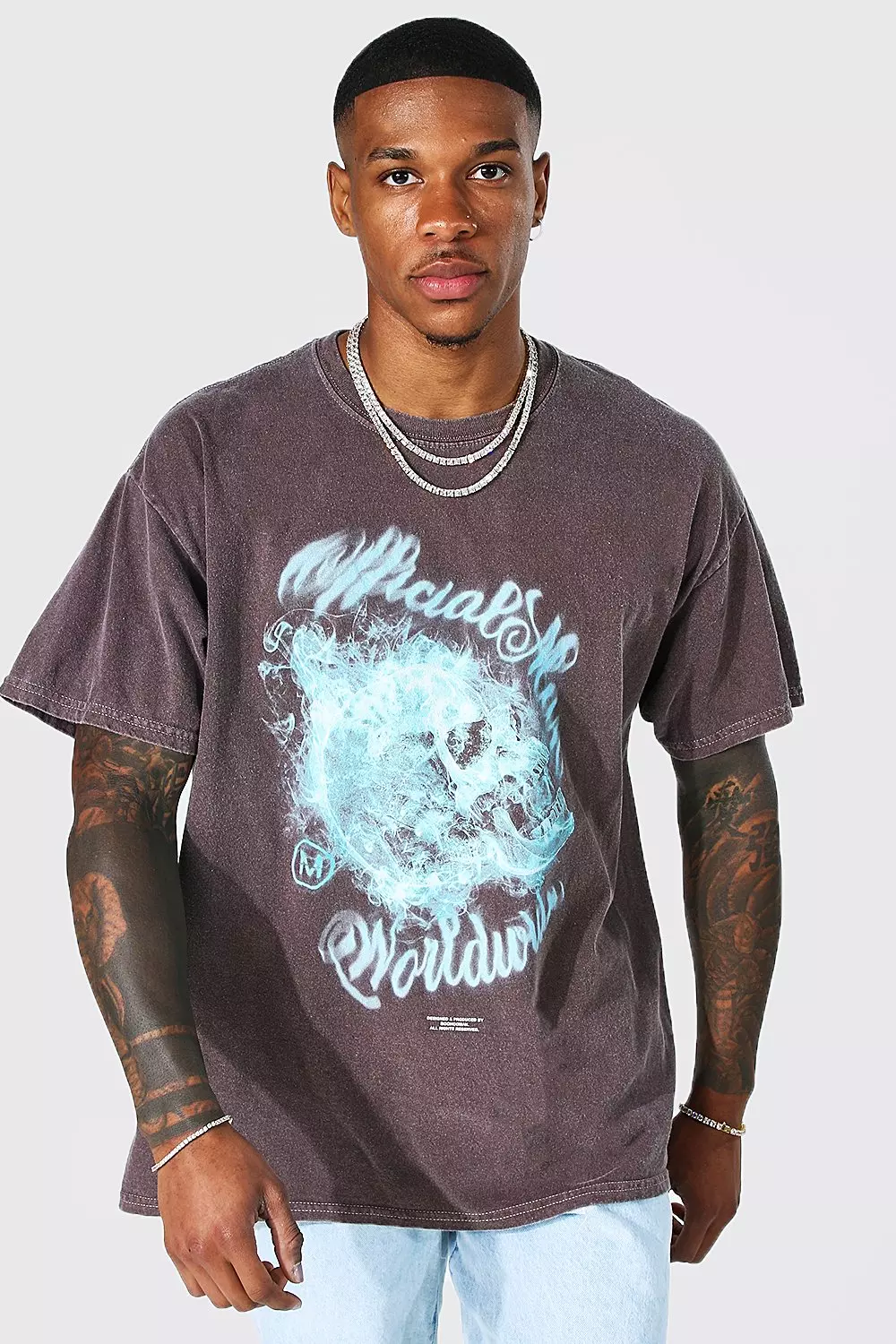 Oversized Overdyed Skull Graphic T-shirt