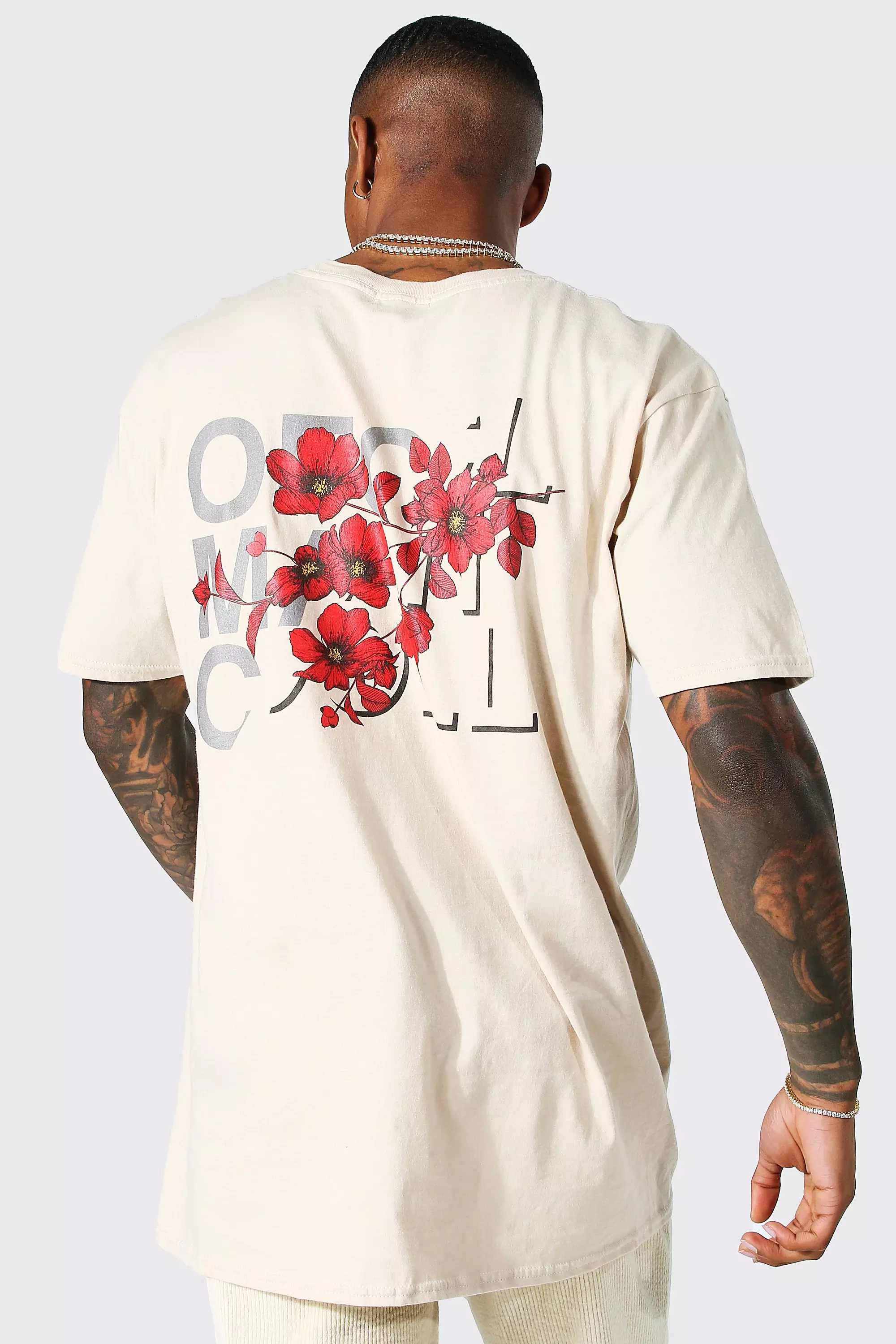 Oversized Floral Photo Back Print T-Shirt