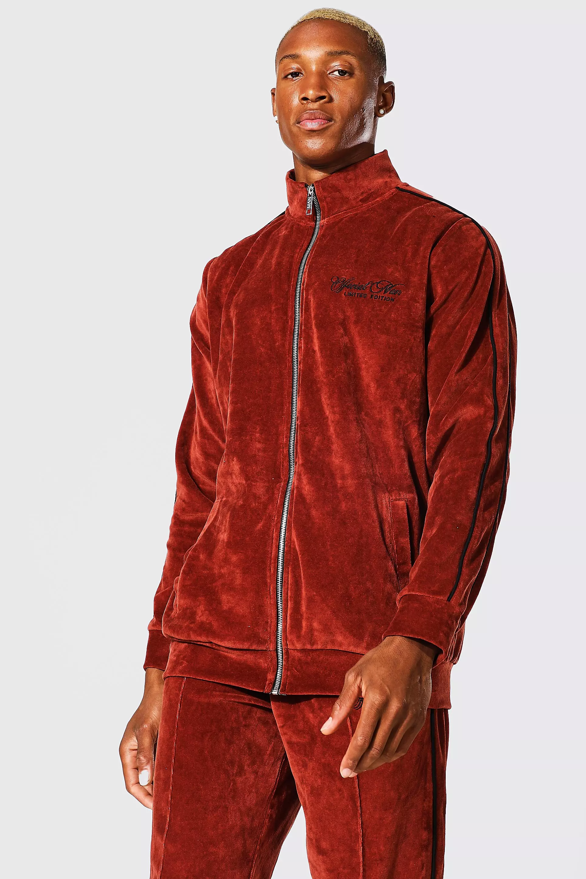 Heavyweight Velour Piping Funnel Neck Tracksuit