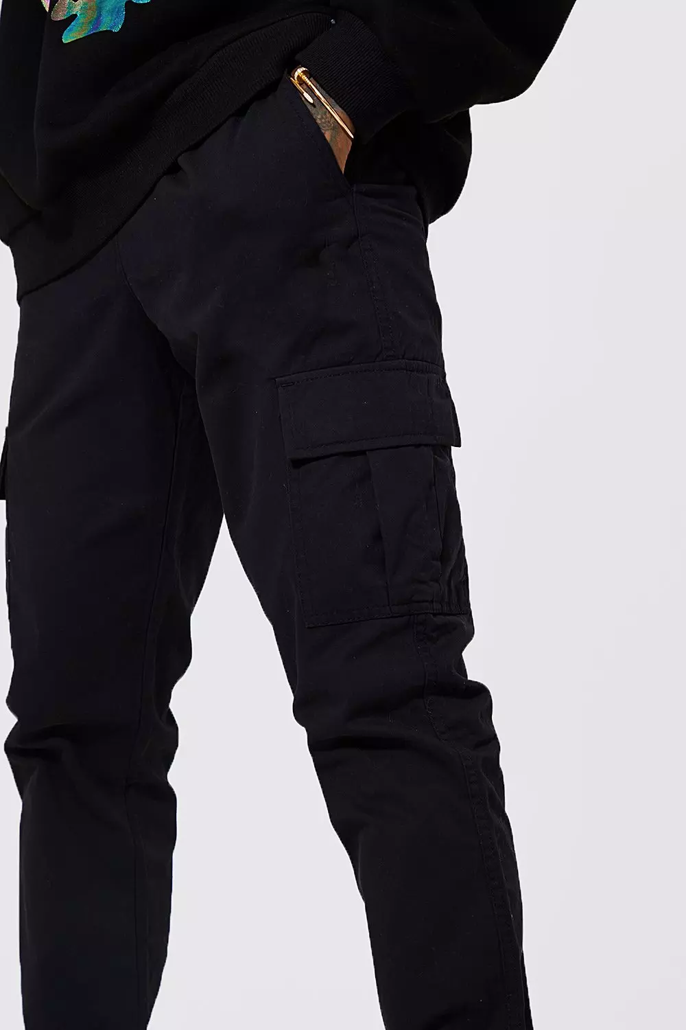 Men's Long Pants High Waisted Extra Long Length Men Black Cargo Pants  Elastic Waist Bands Large