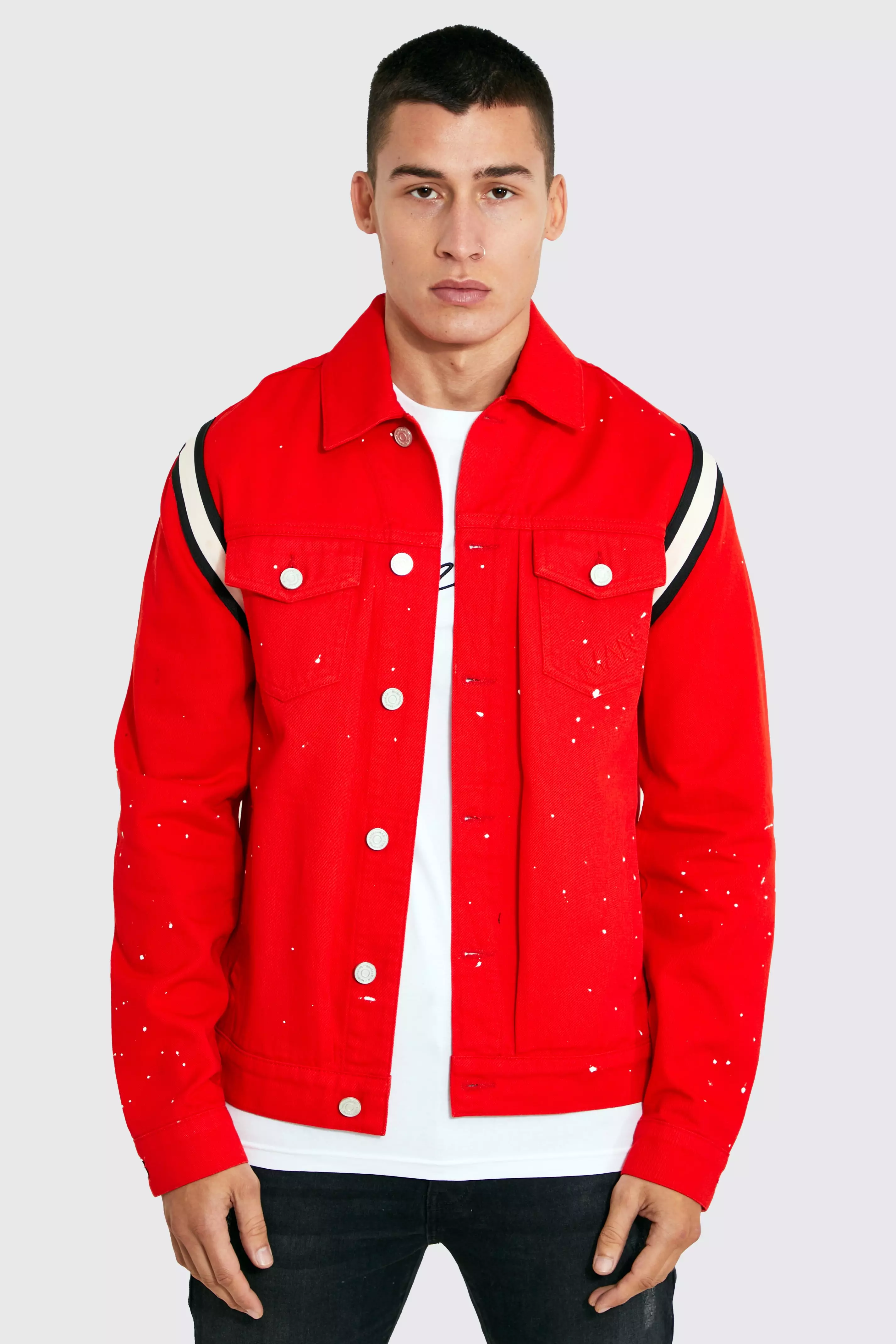 Men Red Denim Jacket