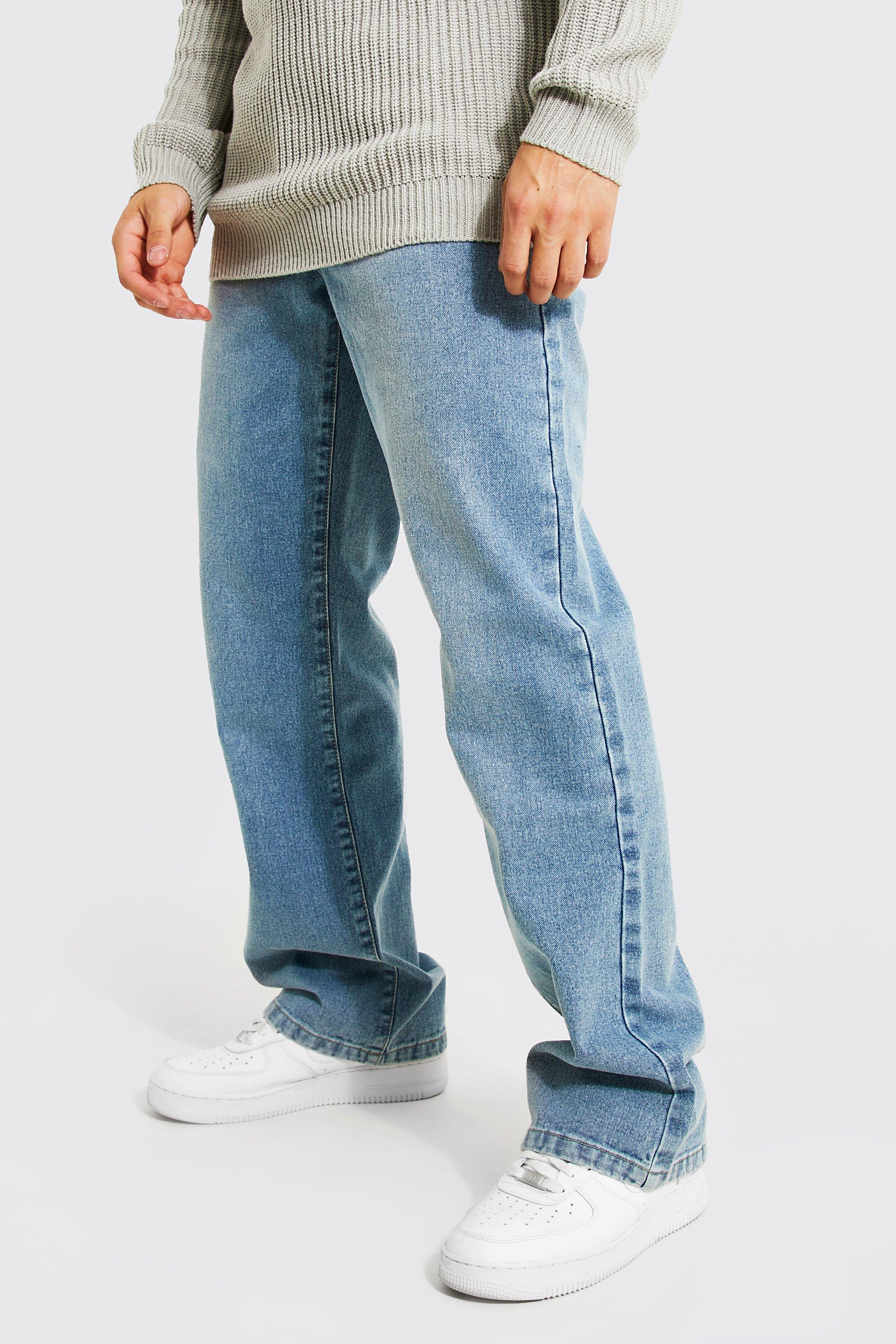 Mens Blue Relaxed Fit Rigid Flared Jeans, Blue