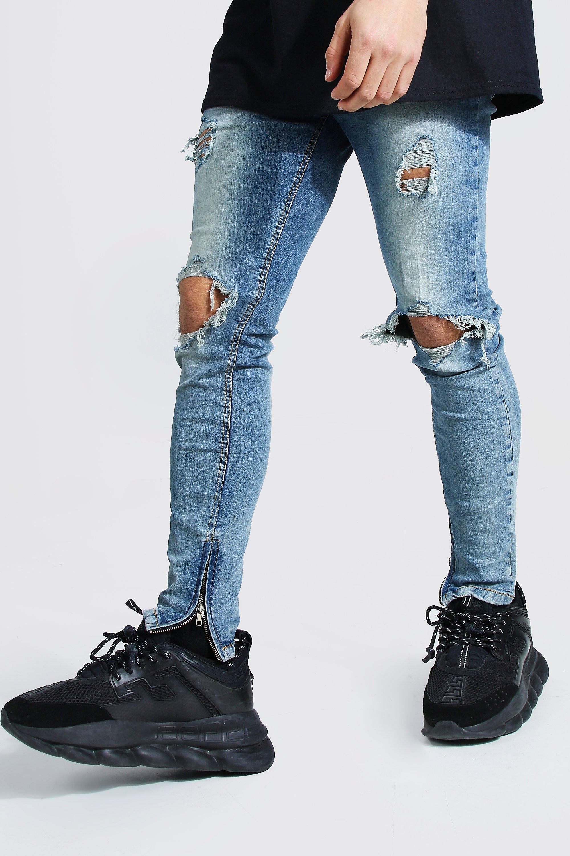 men's one knee ripped jeans