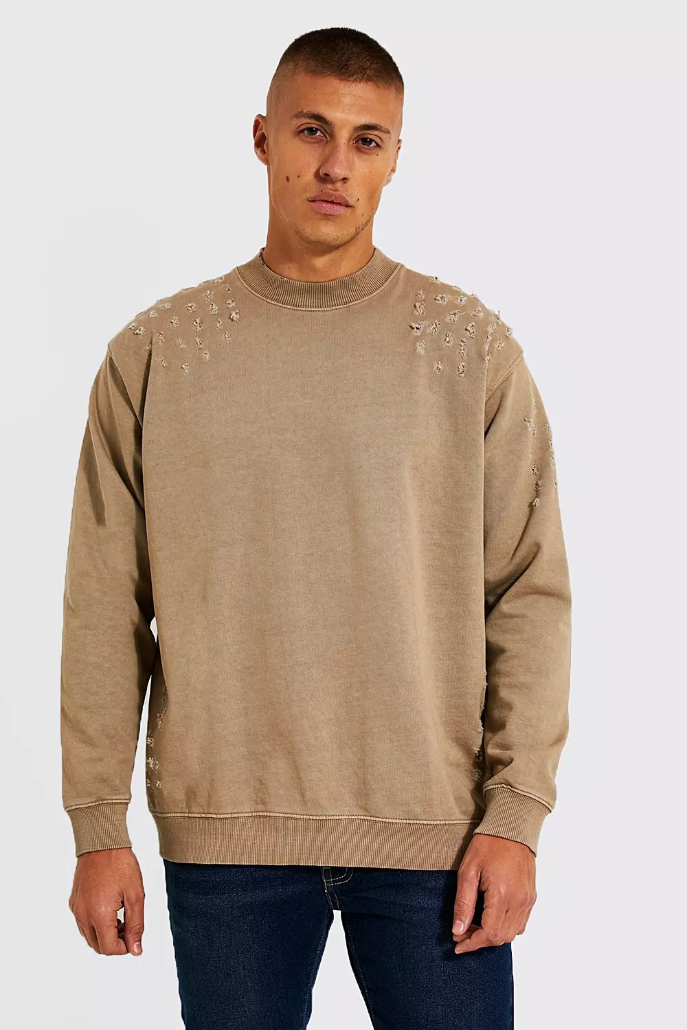 Oversized Distressed Sweatshirt | boohooMAN USA