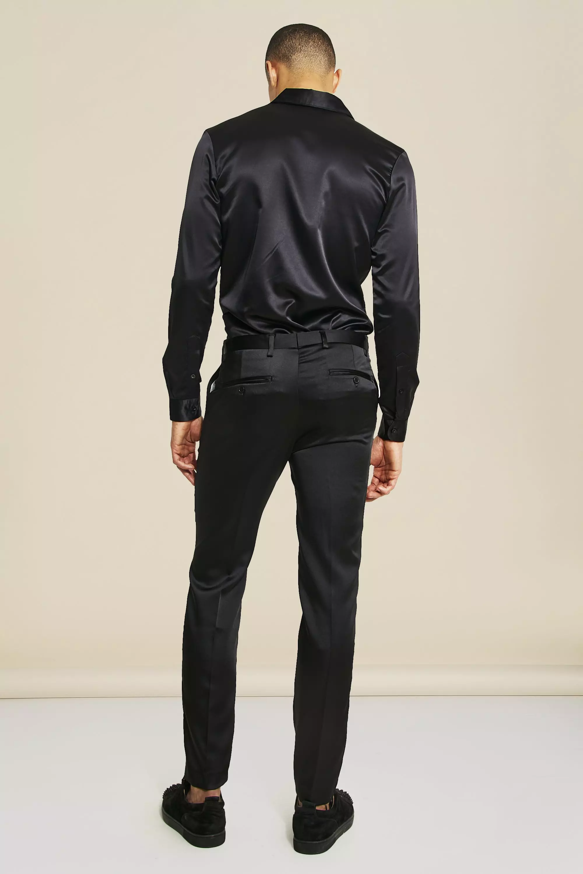 Plus Size Men's Dress Pants, Suit Pants Men Black Silk