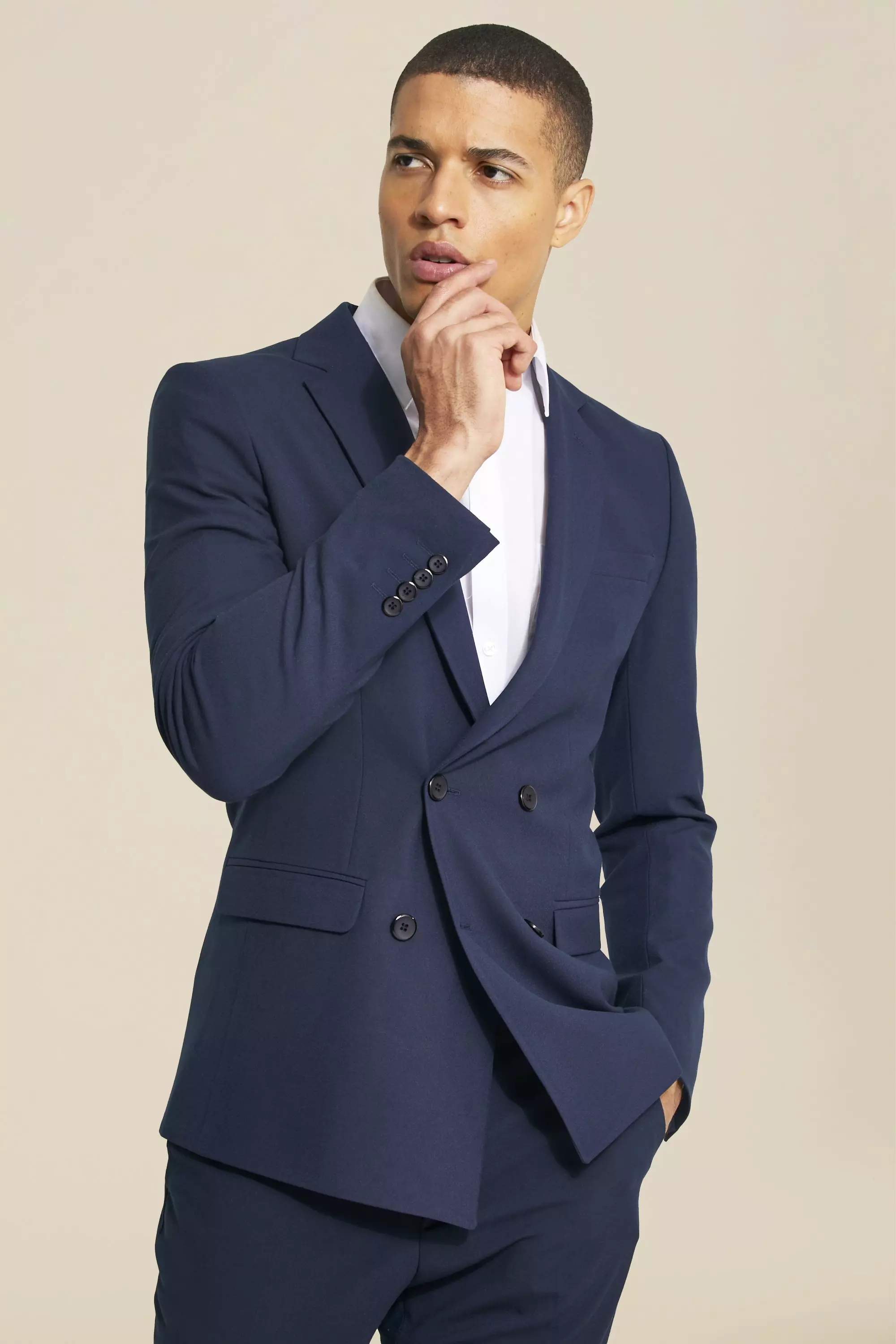 Men Double Breasted Jacket Navy Blue Slim Fit Elegant Formal -  Sweden