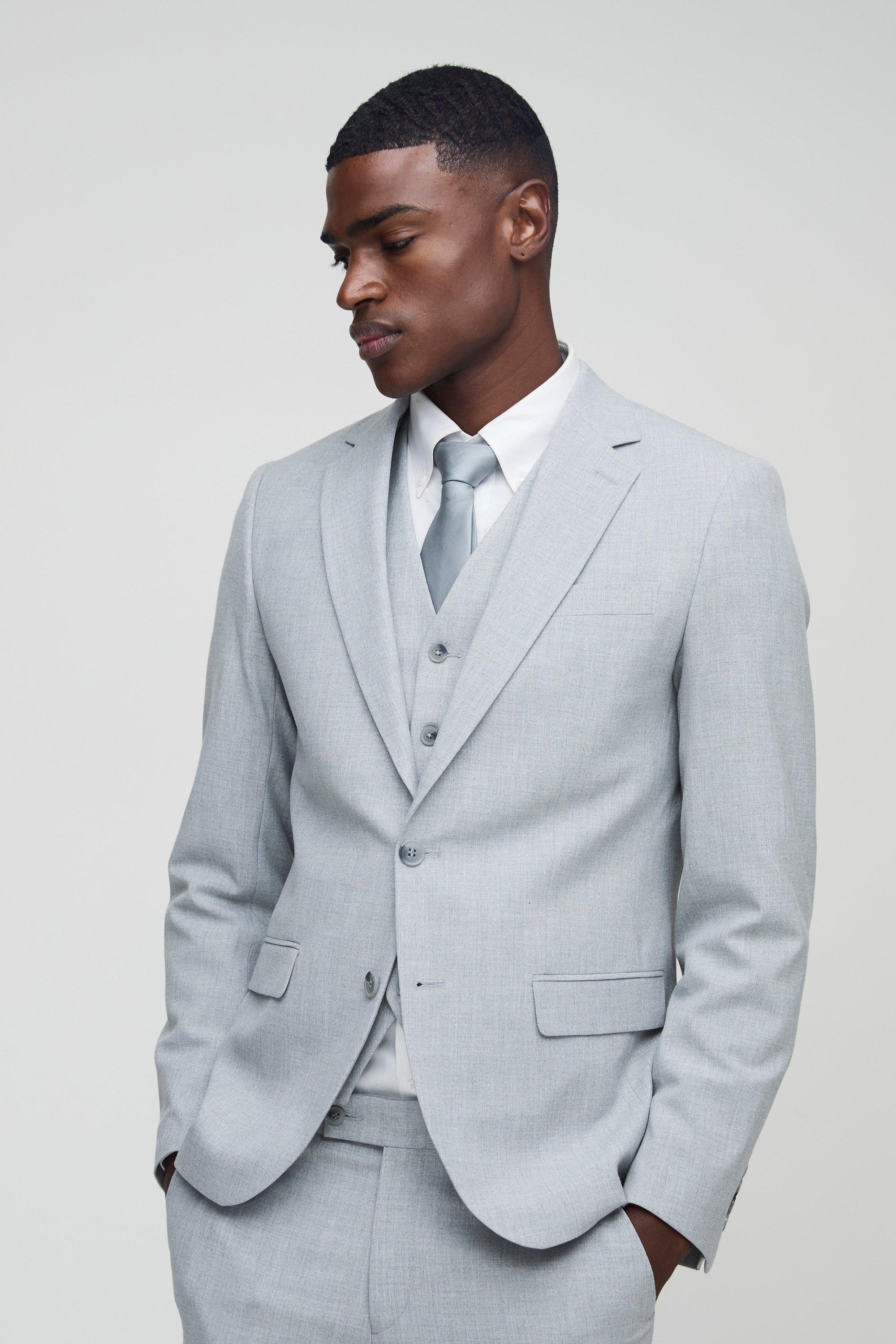 Mens Slim Grey Single Breasted Jacket, Grey