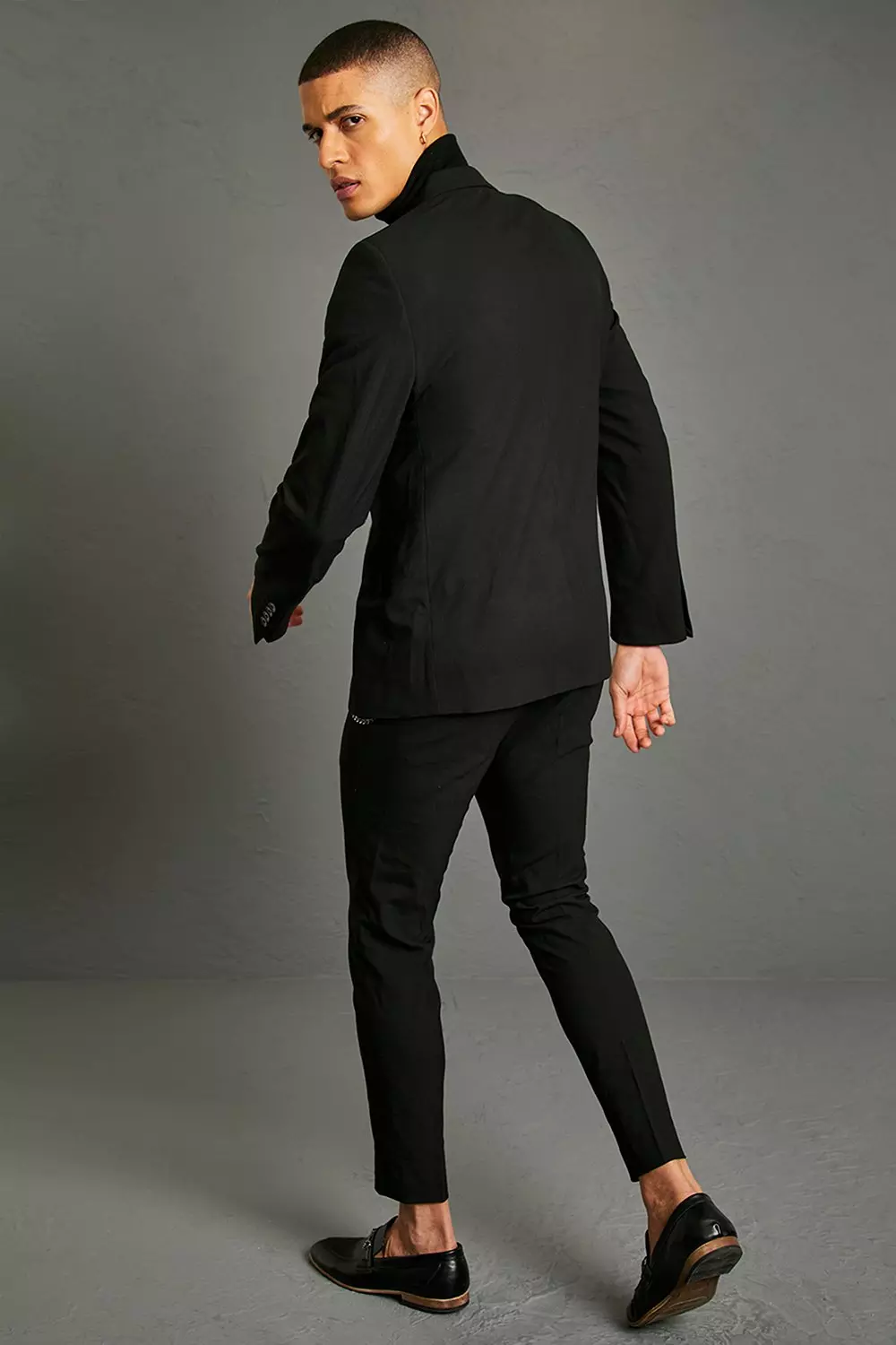 boohooMAN Faux Croc Harness Slim Fit Blazer - Black - Size 40