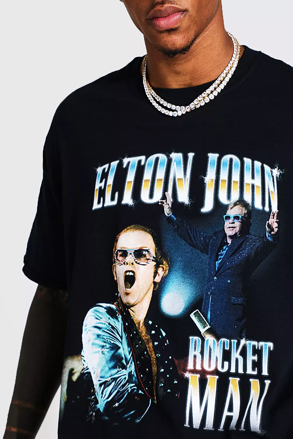 boohooMAN Oversized Elton John License T-Shirt - White - Size M