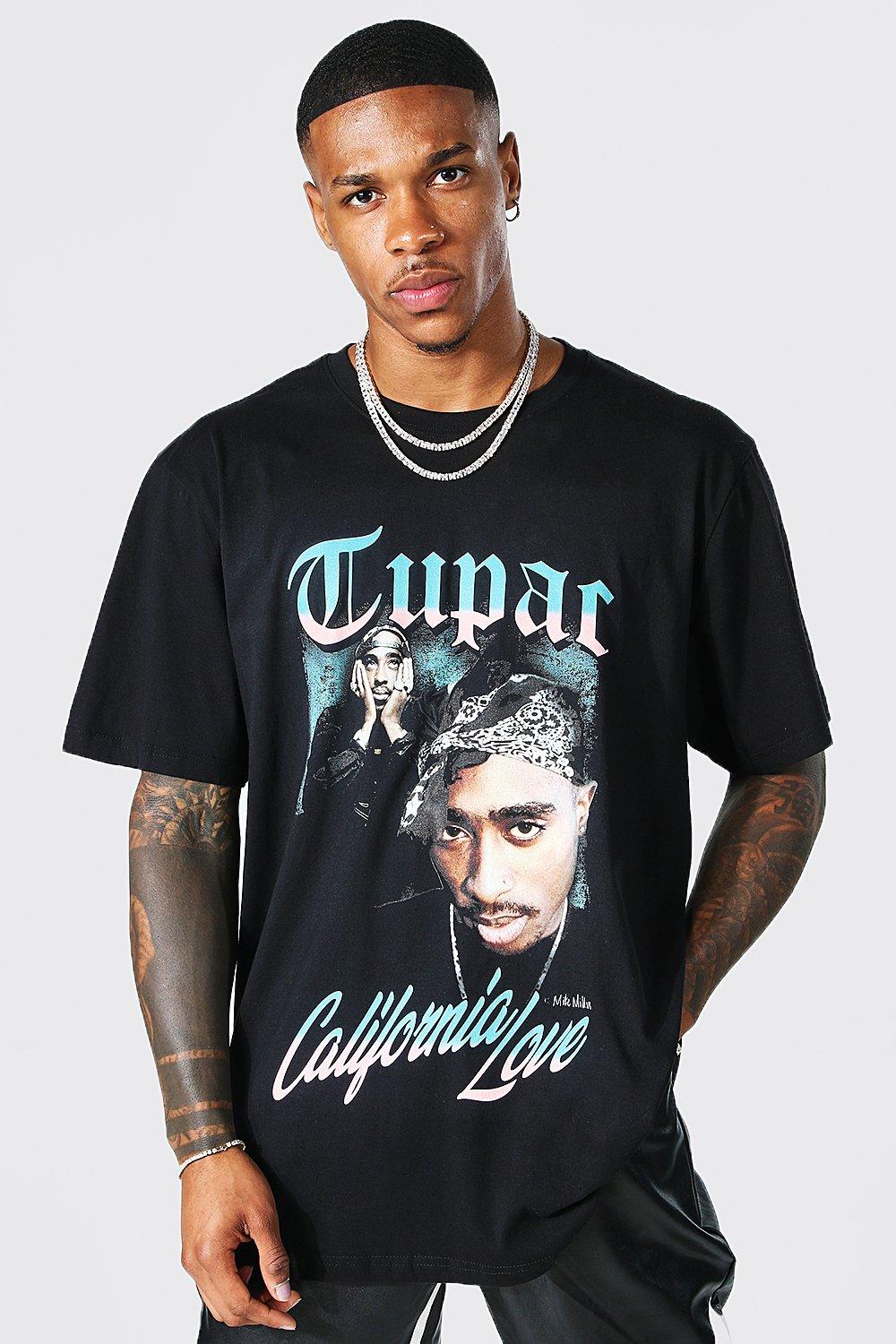 Mens Black Oversized Tupac License T-shirt, Black