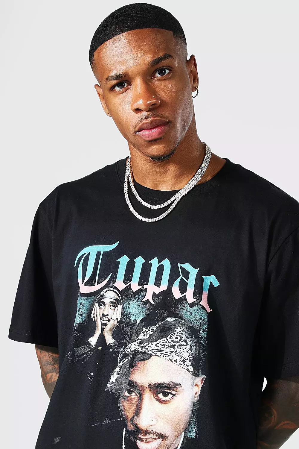 boohooMAN Oversized Tupac Homage License T-Shirt - Black - Size L