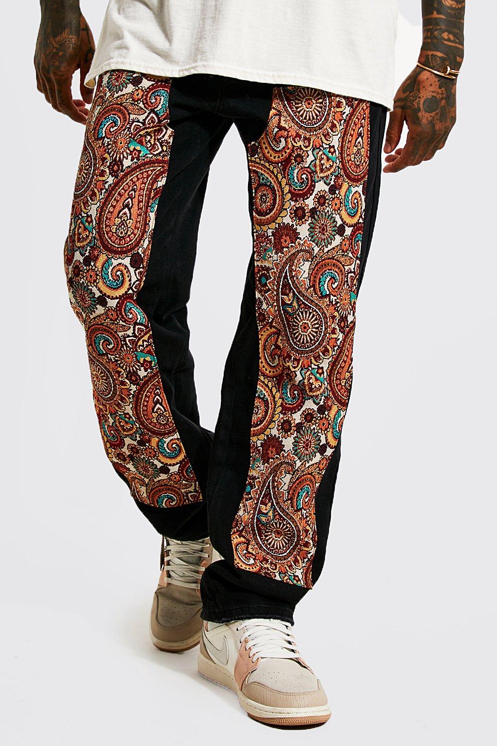 60s – 70s Mens Bell Bottom Jeans, Flares, Disco Pants Mens Relaxed Fit Tapestry Worker Jeans - Black $28.80 AT vintagedancer.com