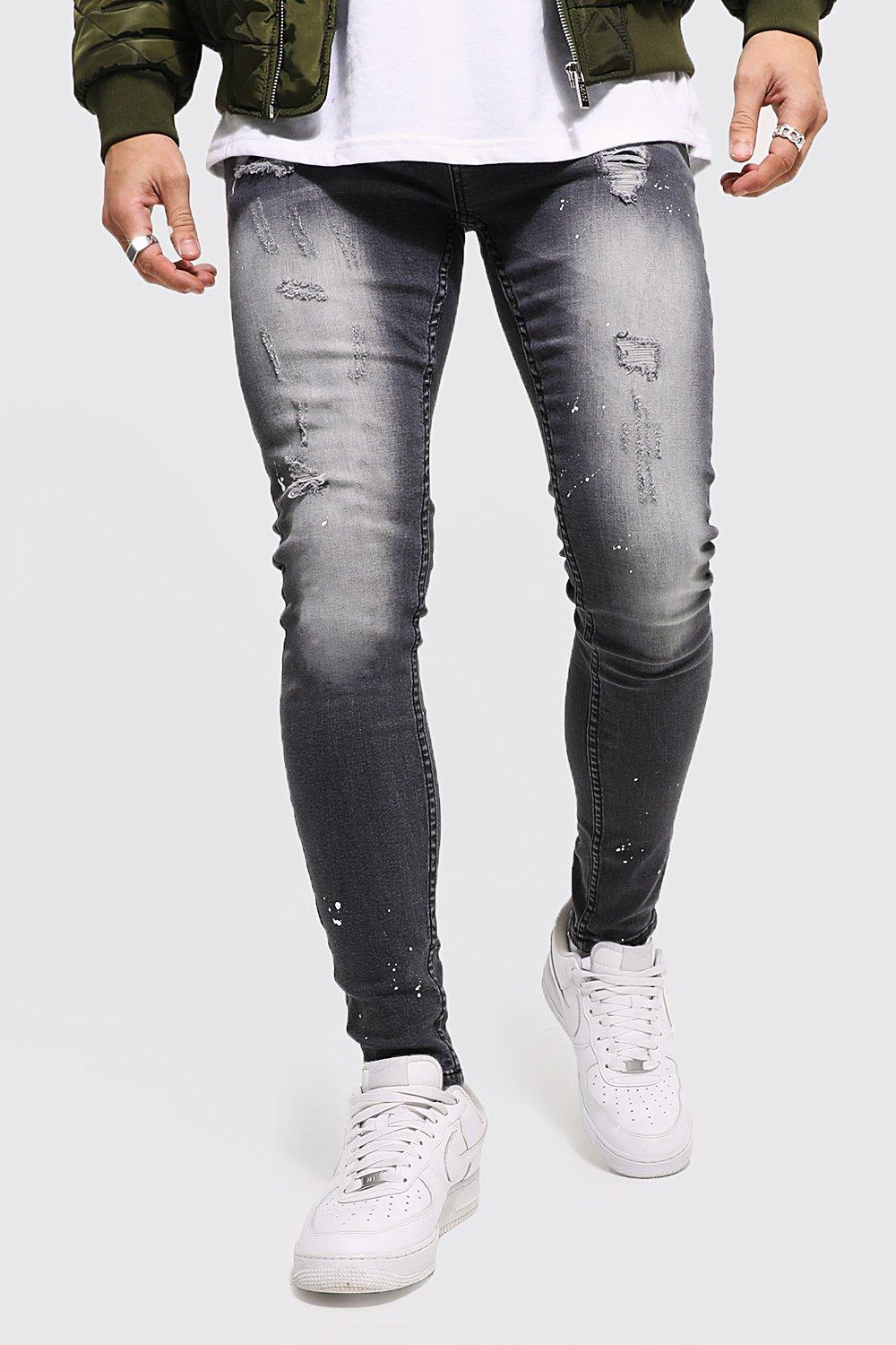 dark grey paint splatter jeans