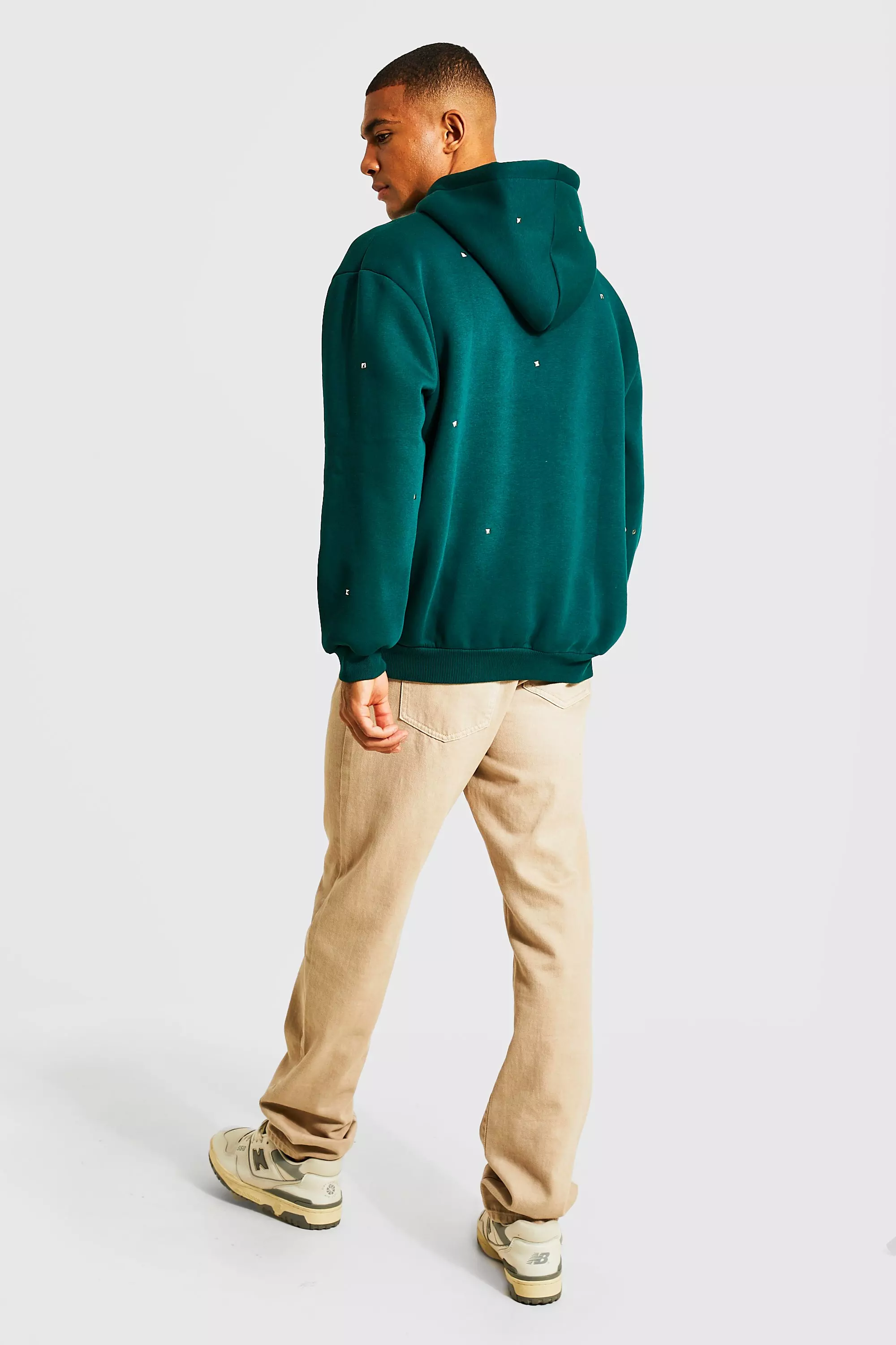 Oversized Man Studded Zip Through Hoodie | boohooMAN USA