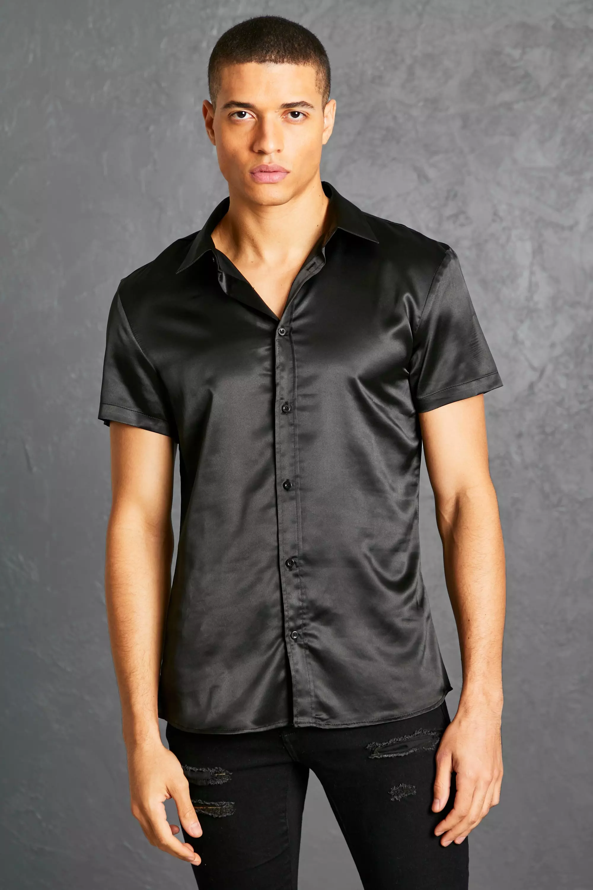 Mens satin short sleeve on sale shirts