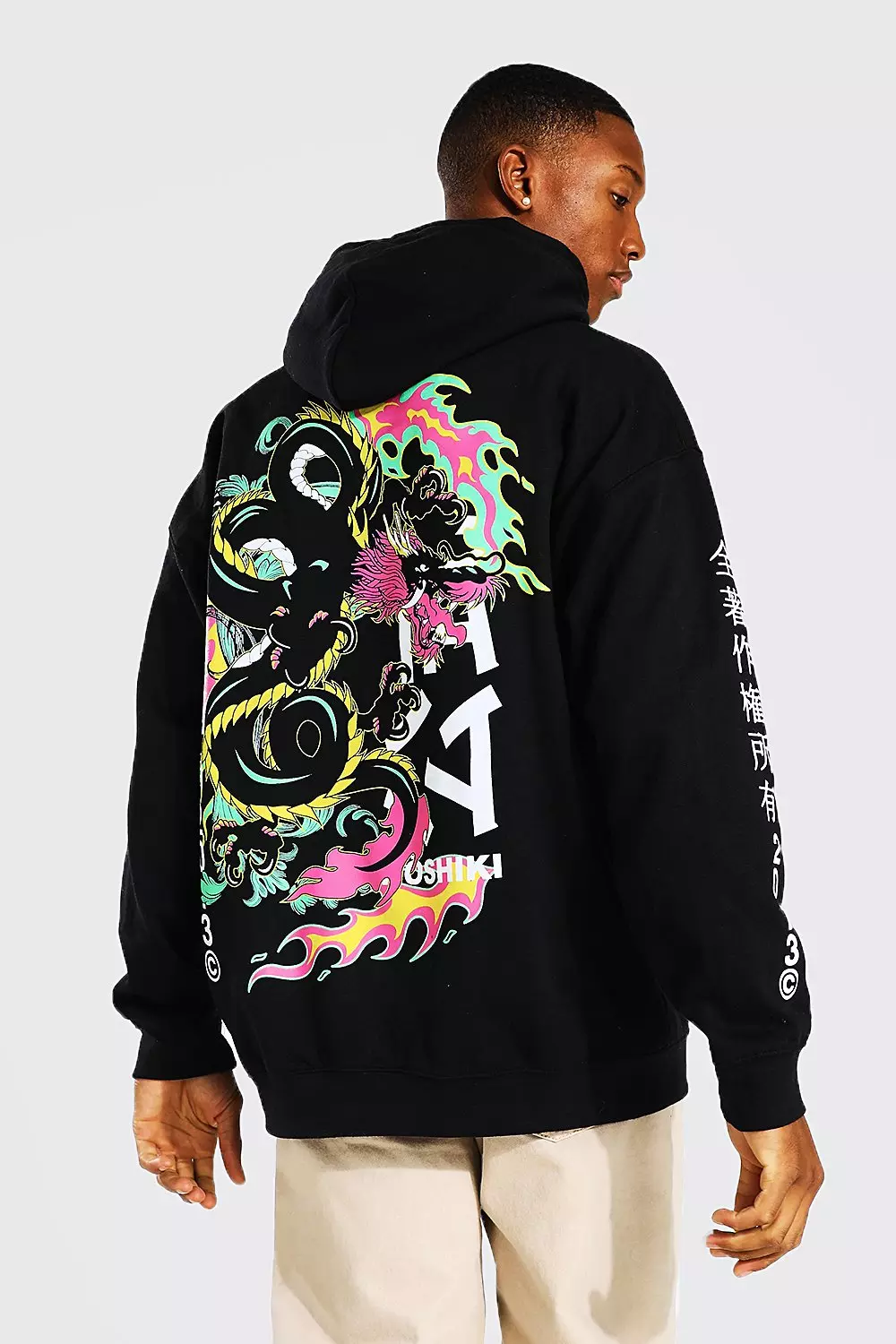 Oversized Dragon Graphic Sleeve Print Hoodie