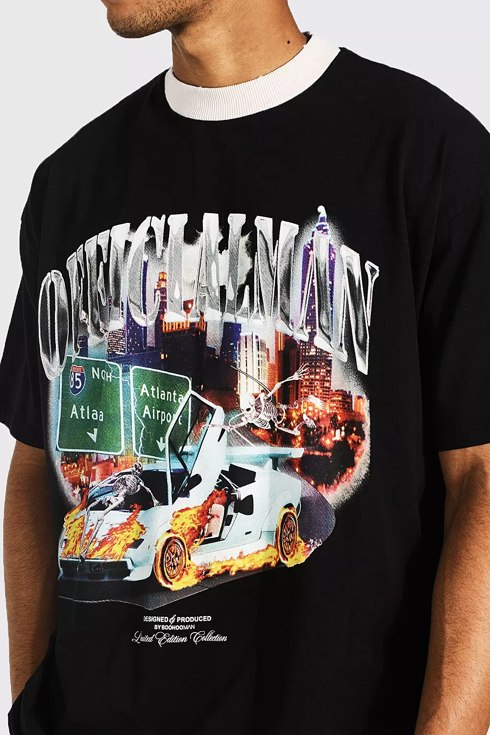 boohooMAN Oversized Car Graphic T-Shirt - Black - Size L