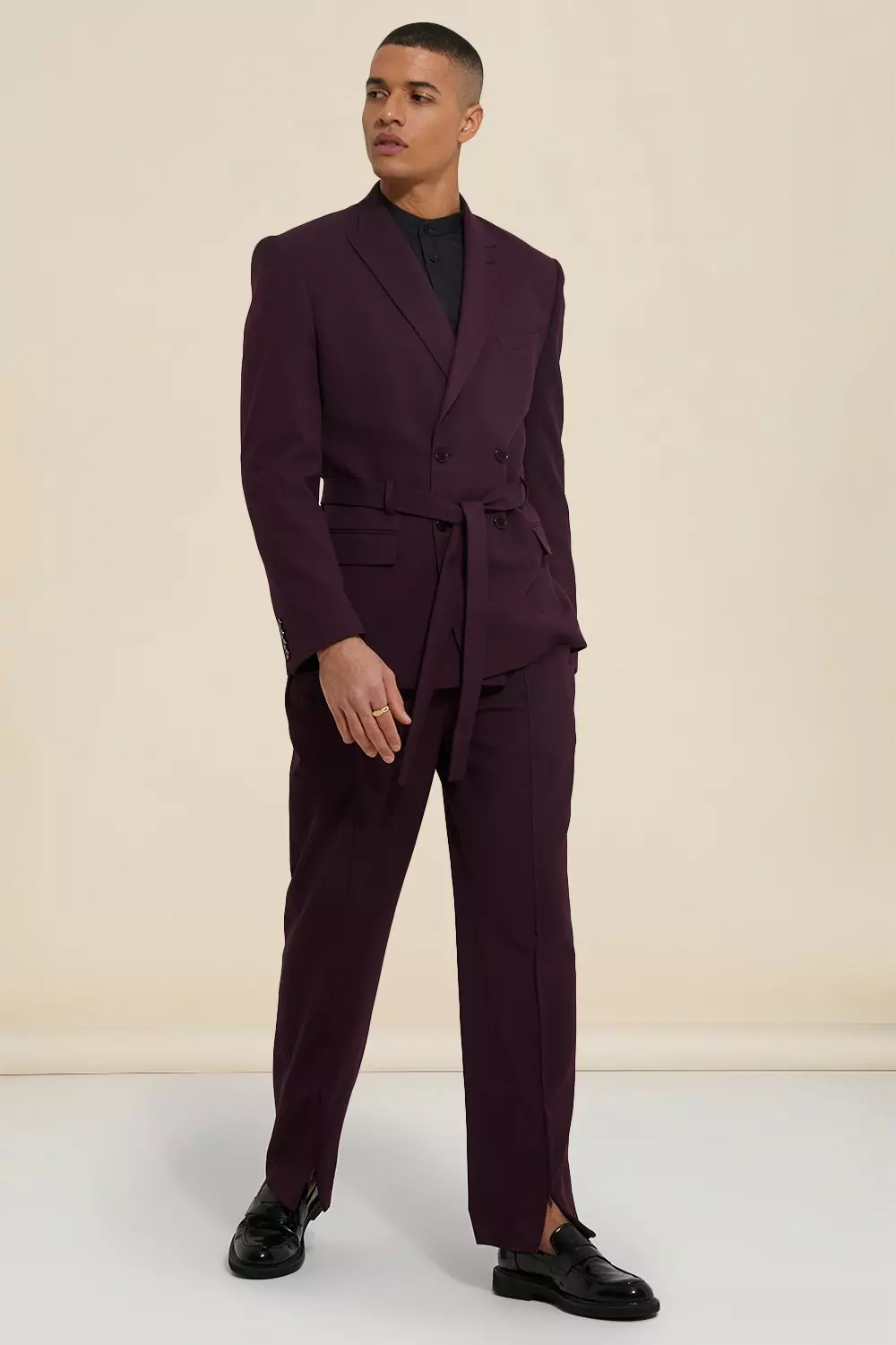 BUSINESS CLASS DOUBLE BREASTED BLAZER AND PANTS SET (PURPLE)