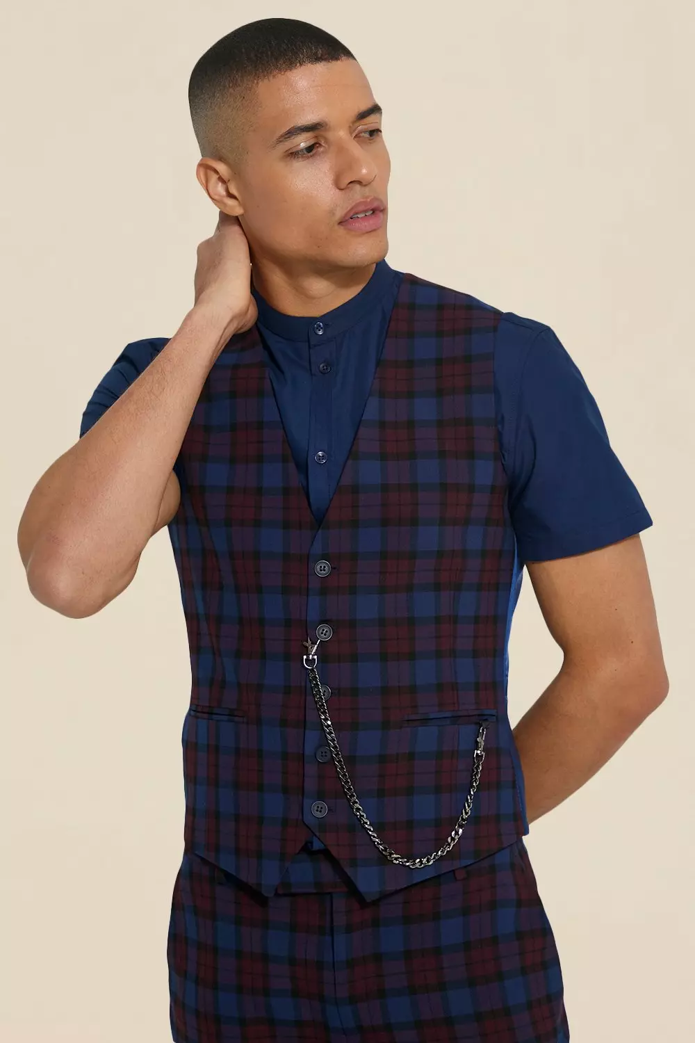 Skinny Tartan Chain Vest