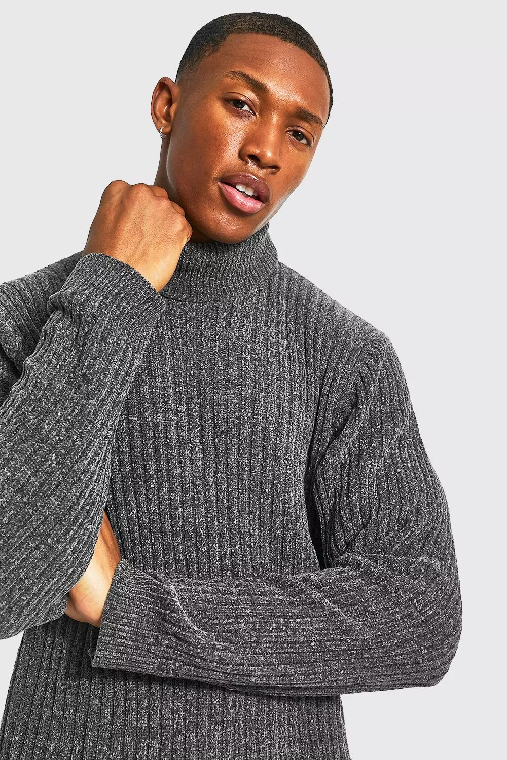 Regular Roll Neck Chenille Ribbed Sweater