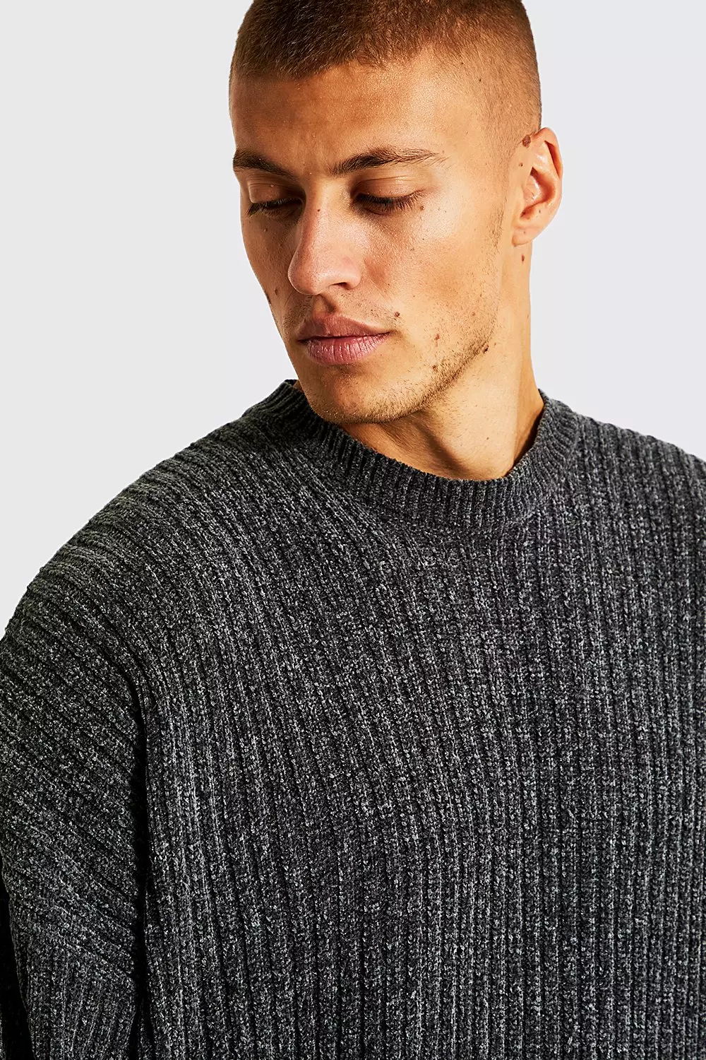 Oversized Ribbed Chenille Crew Neck Jumper | boohooMAN UK