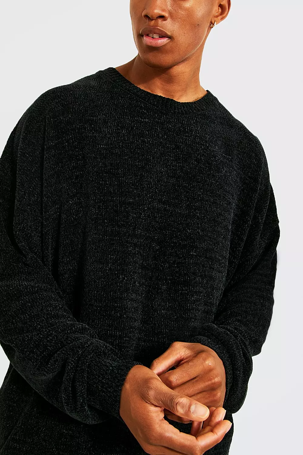 Oversized Chenille Crew Neck Sweater | boohooMAN USA