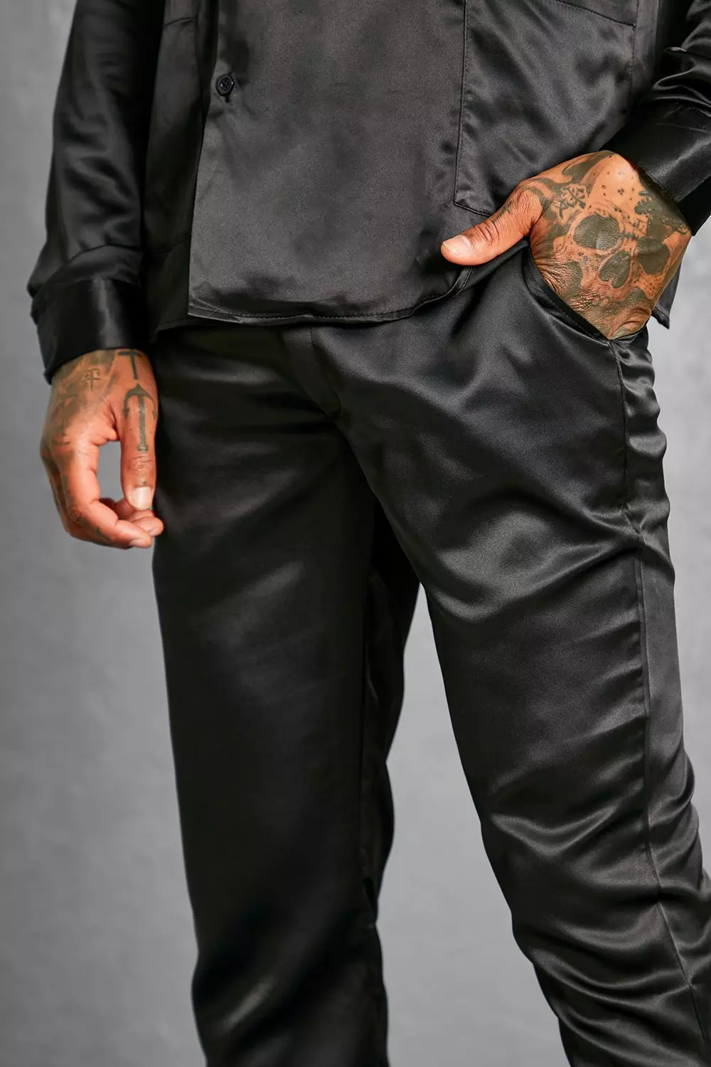 Black skinny satin trousers new arrivals