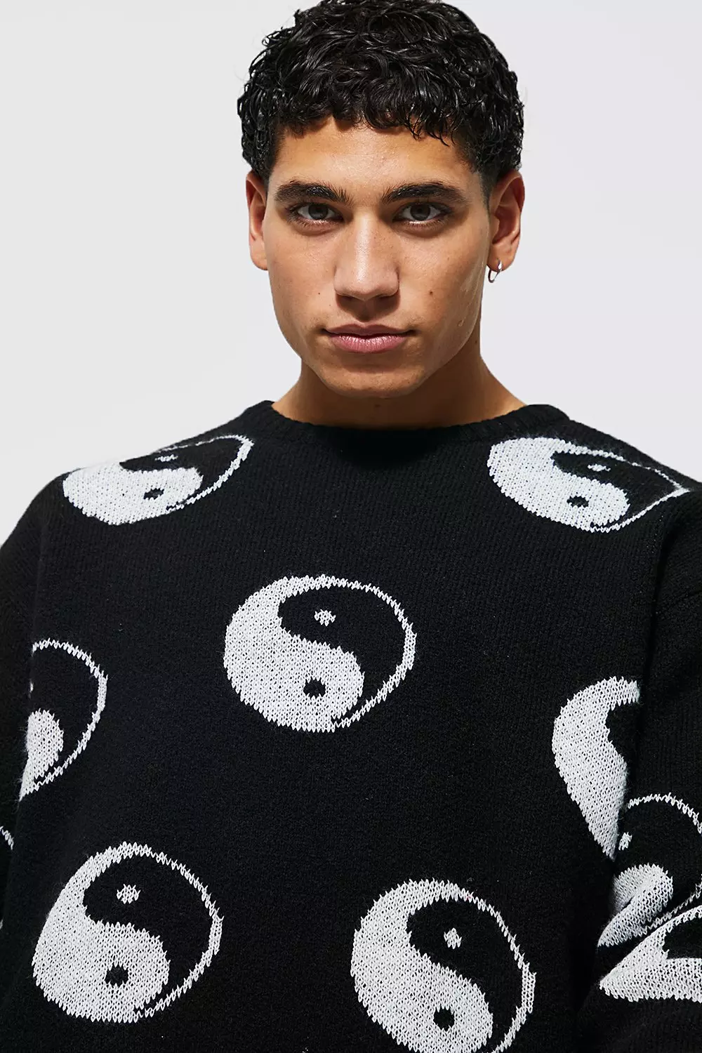 Oversized Heavyweight Yin Yang Knitted Sweater | boohooMAN USA