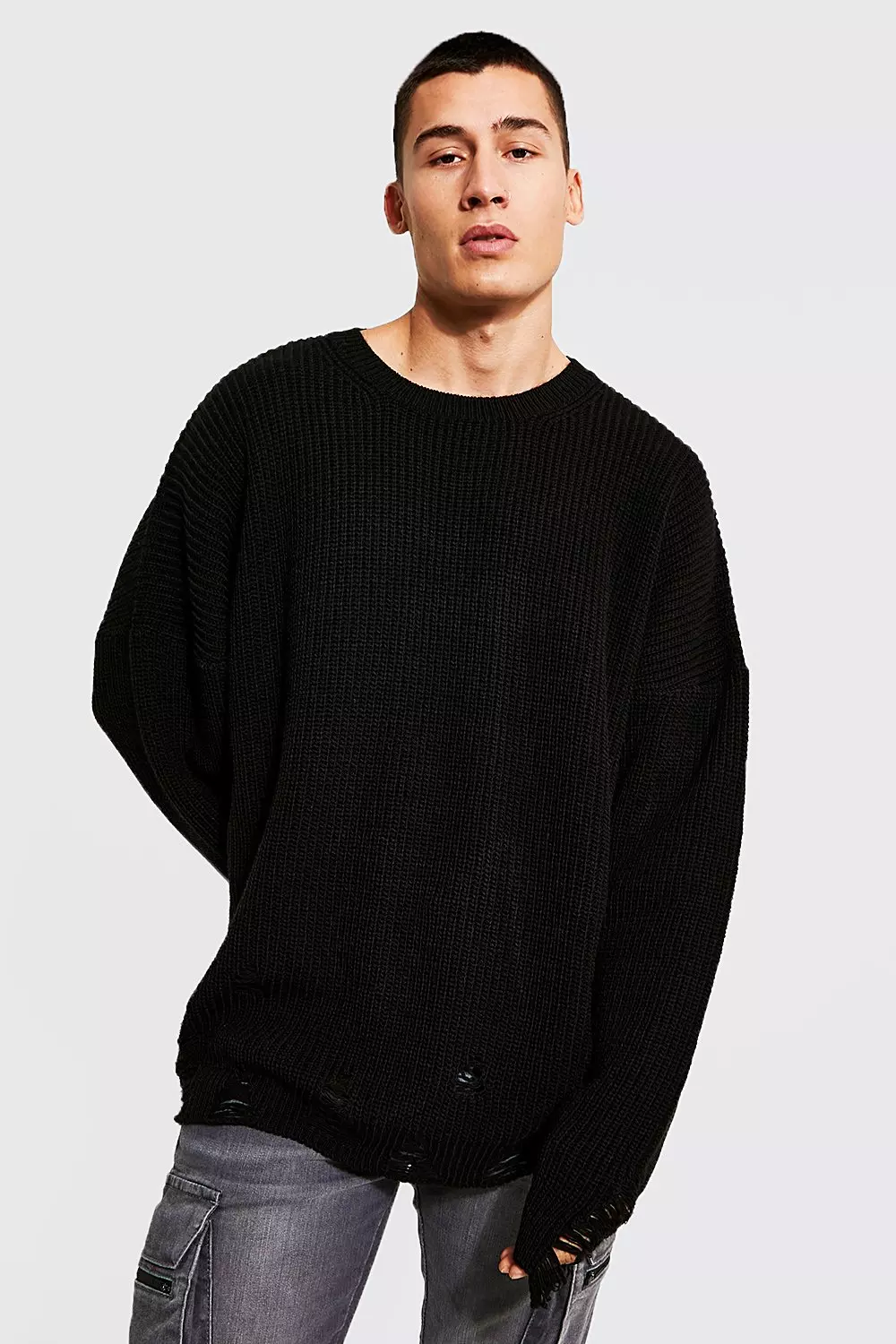 Oversized Fisherman Rib Distressed Jumper