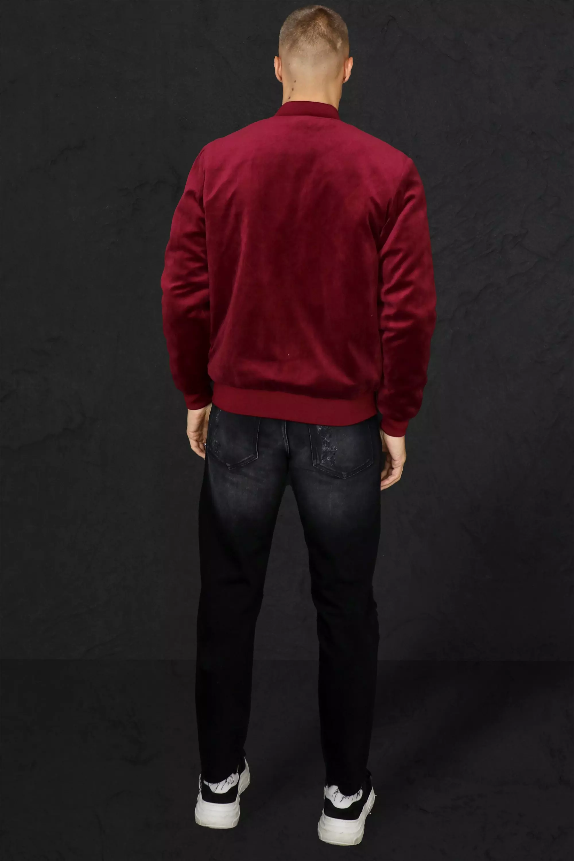 Burgundy velvet outlet bomber jacket mens