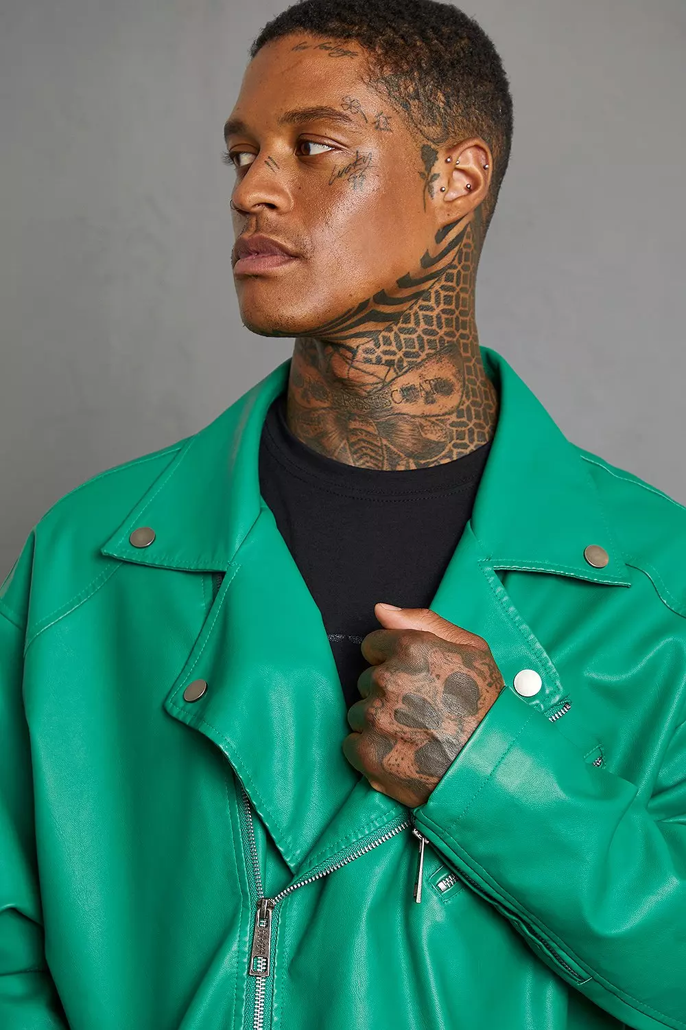 Green leather look on sale jacket