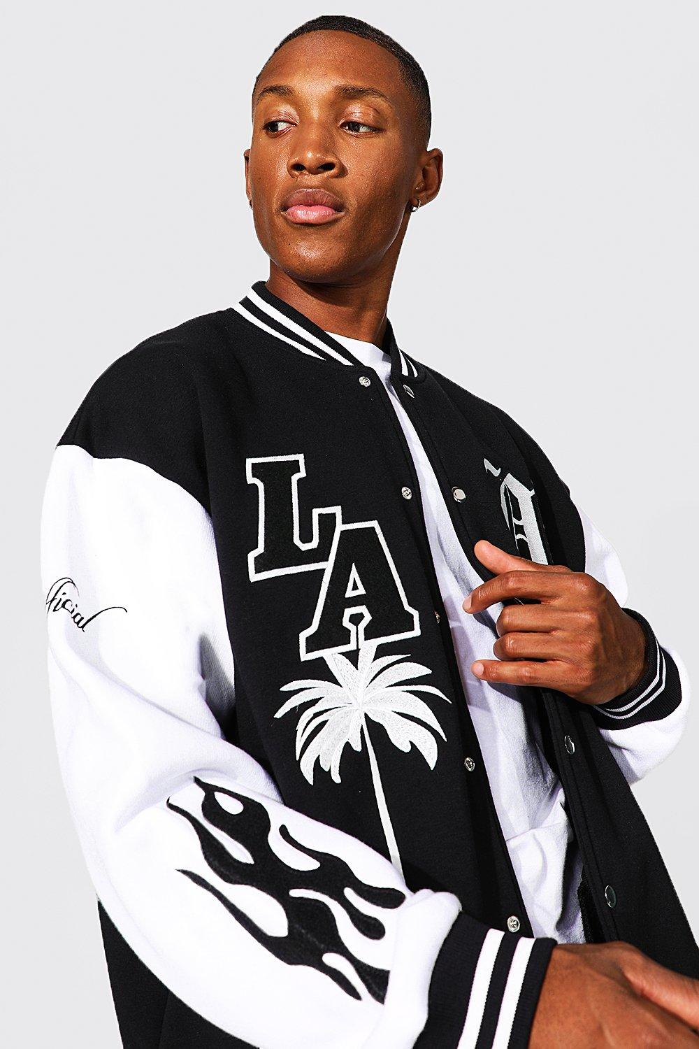 la badge jersey varsity bomber jacket