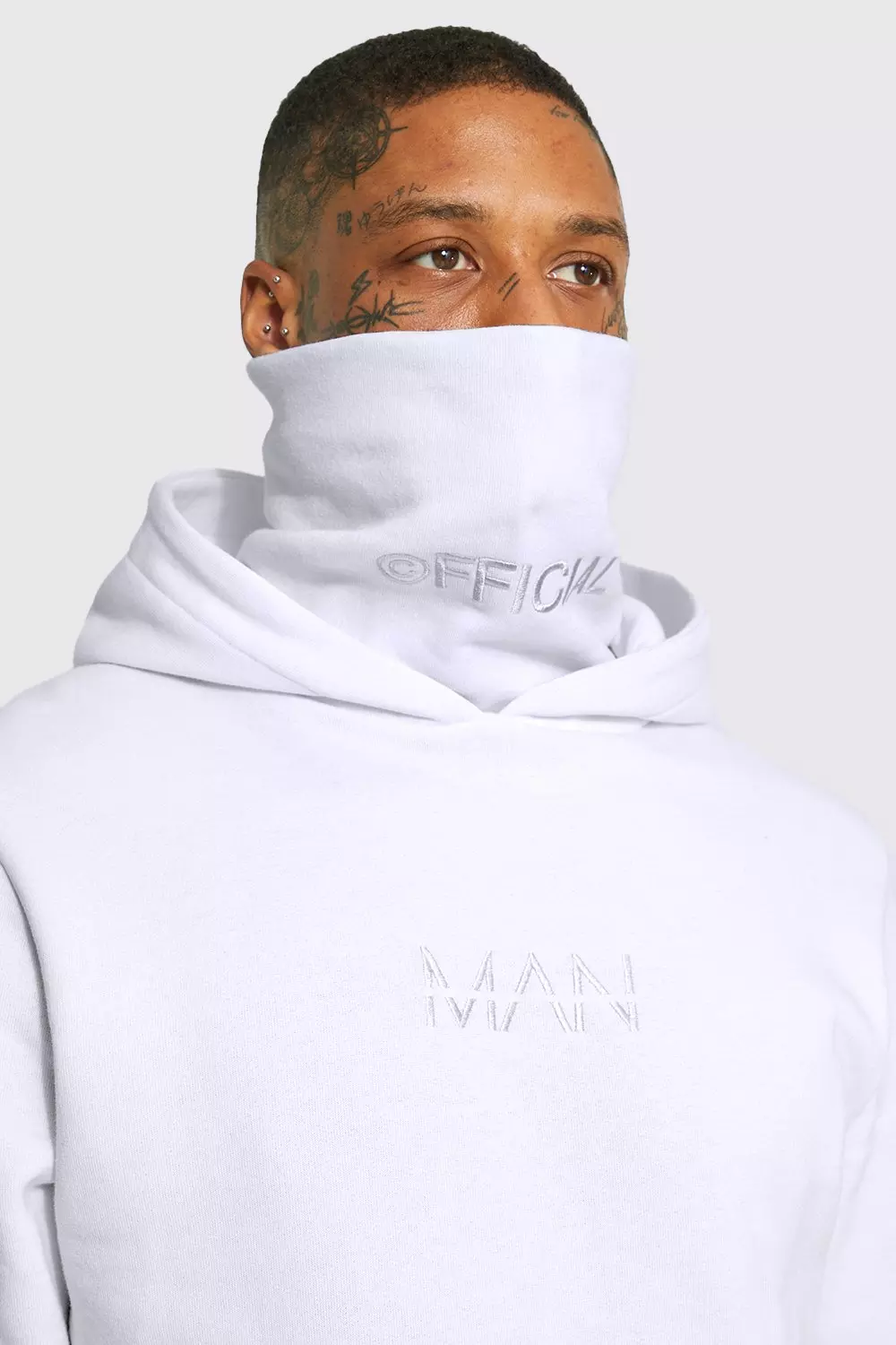 Official Man Embroidered Snood Hoodie boohooMAN USA