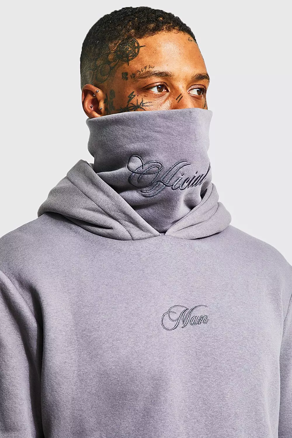 Official Man Embroidered Snood Hoodie