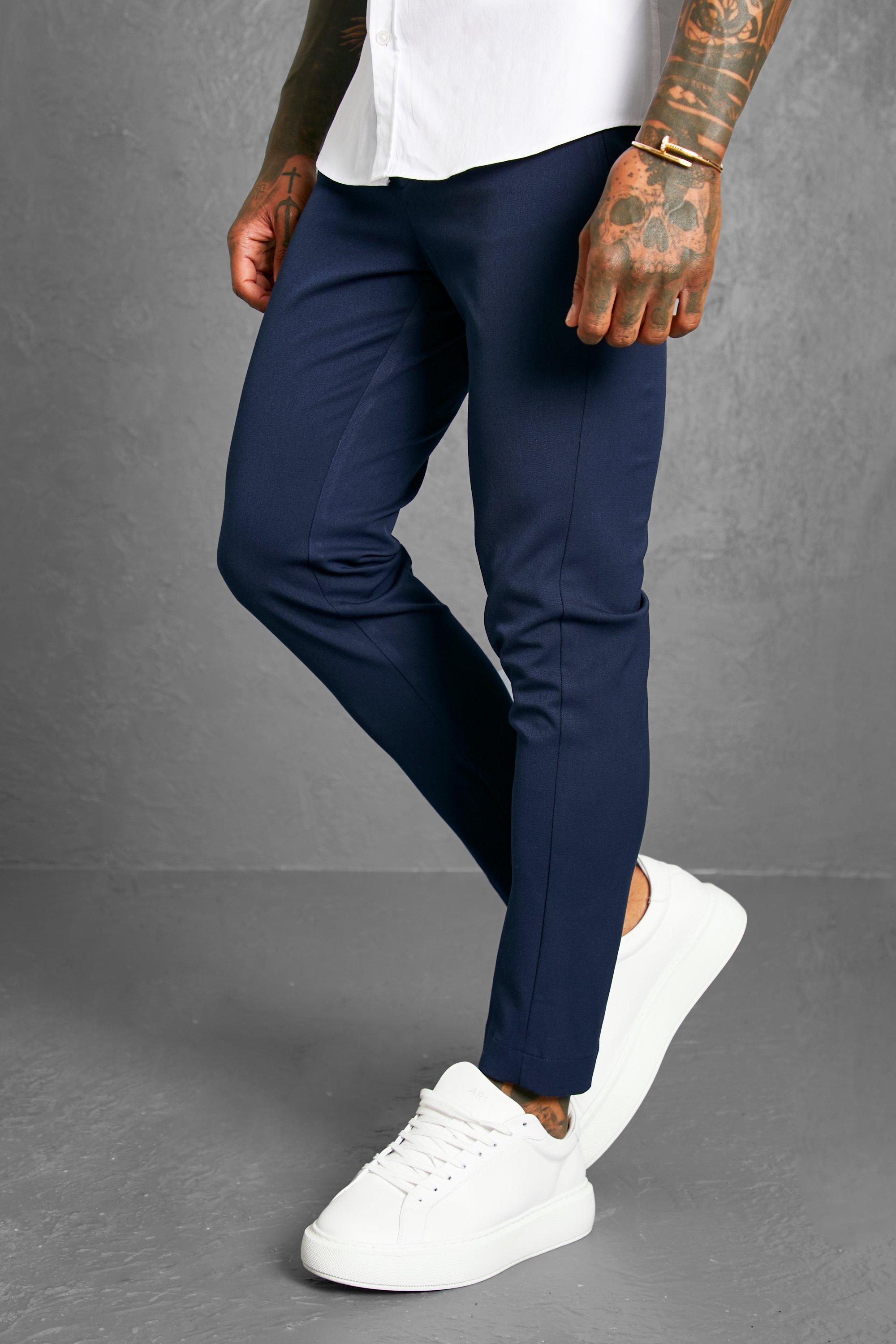 Mens Navy Super Skinny 4 Way Stretch Tailored Trouser, Navy