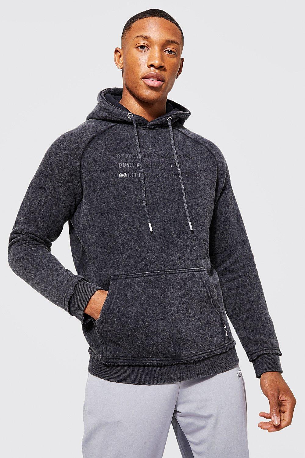 Mens Black Man Active Gym Acid Wash Hoodie, Black
