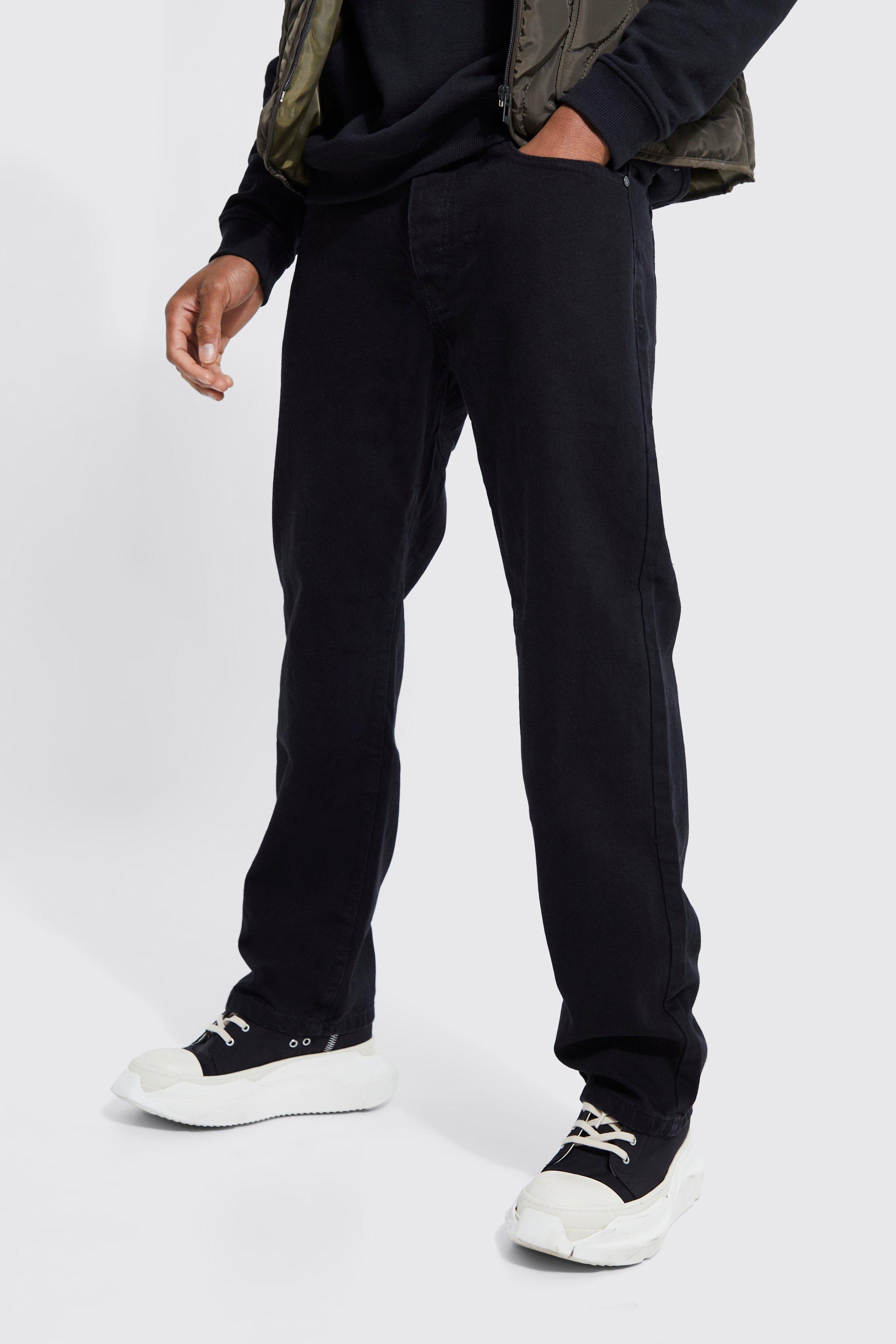 Mens Black Relaxed Fit Rigid Jeans, Black