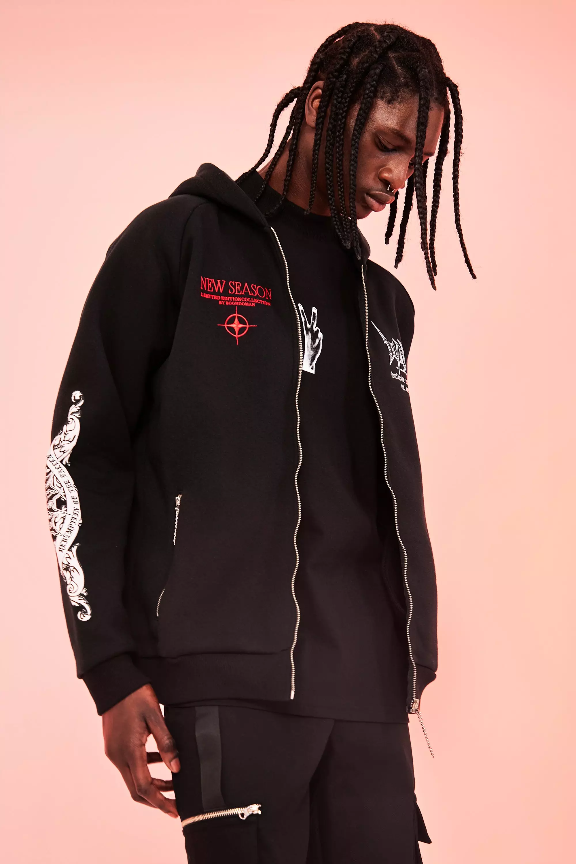 Oversized Man Skull Graphic Zip Hoodie