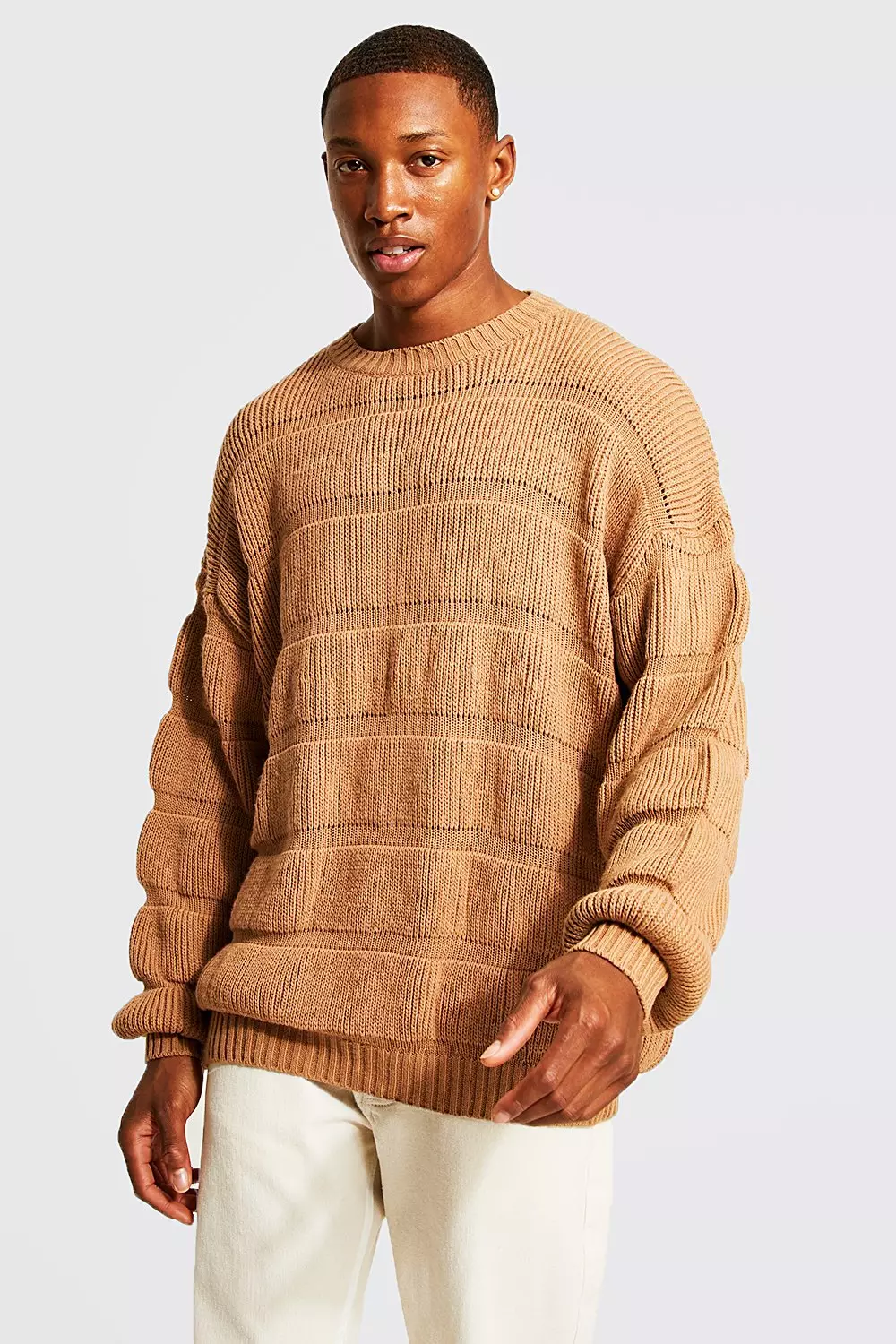 Oversized Structured Knit Crew Neck Sweater