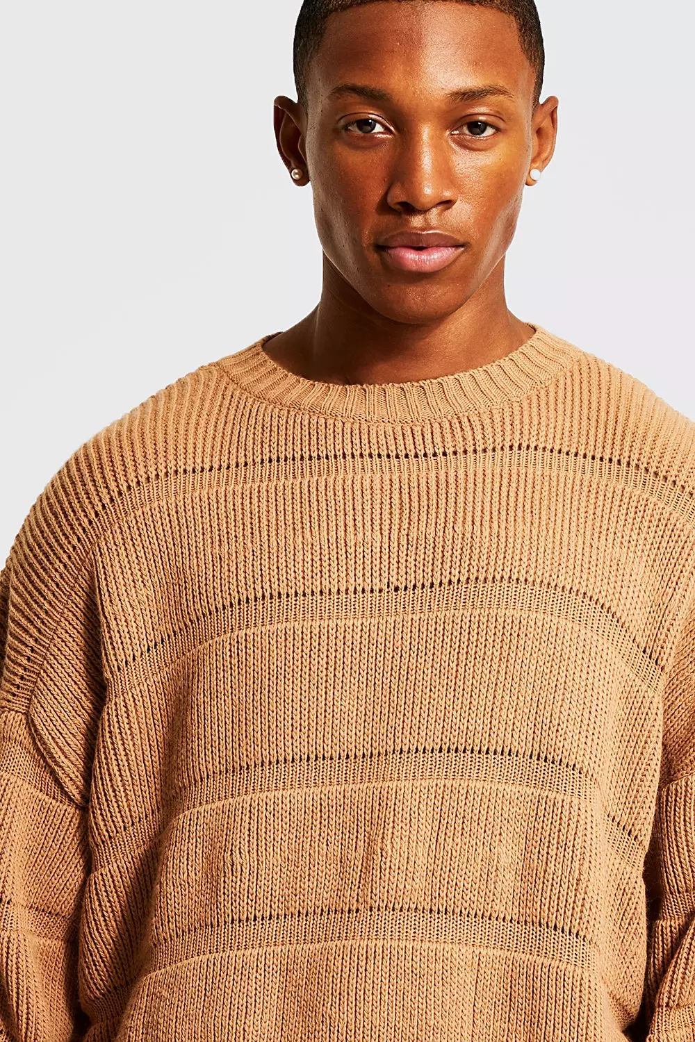 Oversized Structured Knit Crew Neck Sweater | boohooMAN USA