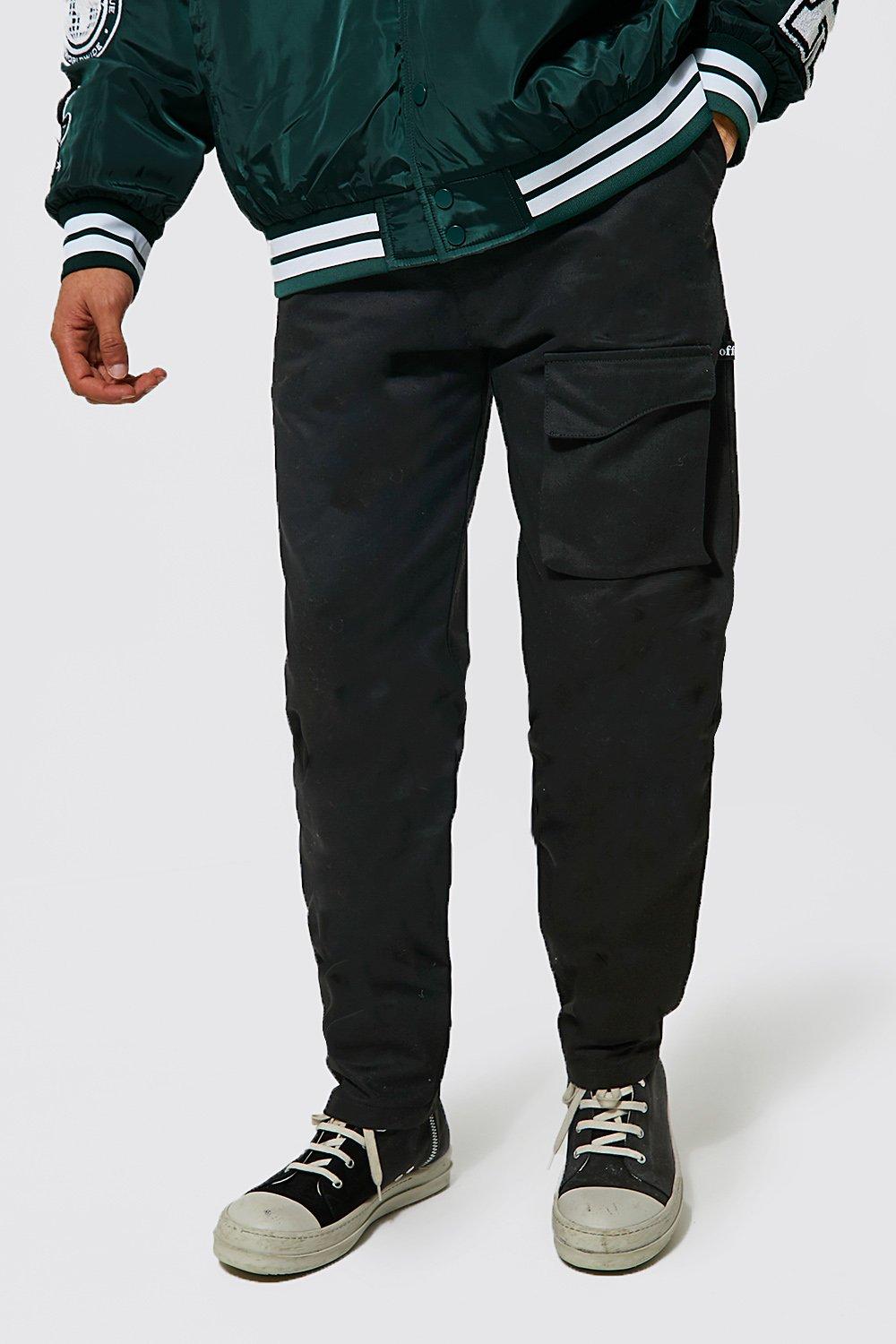 Mens Black Fixed Waist Relaxed OFFCL Curve Pocket Trouser, Black
