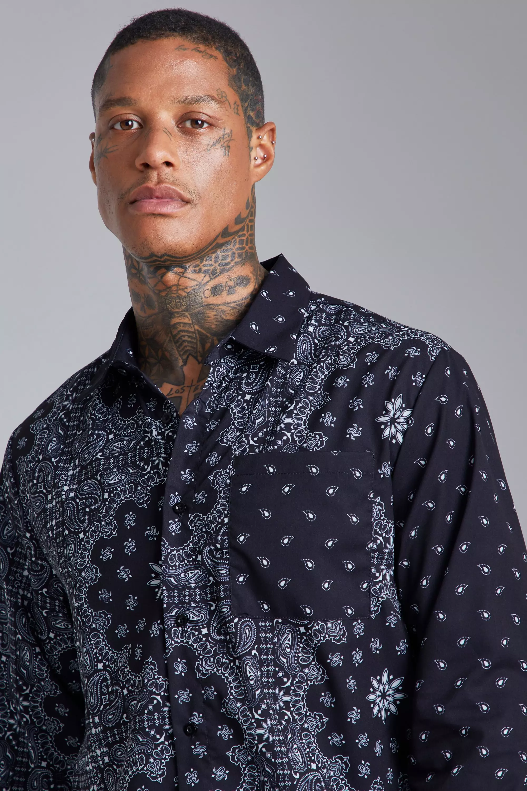 Bandana Mens Long Sleeve Shirt, Dark Icon Shirts Men