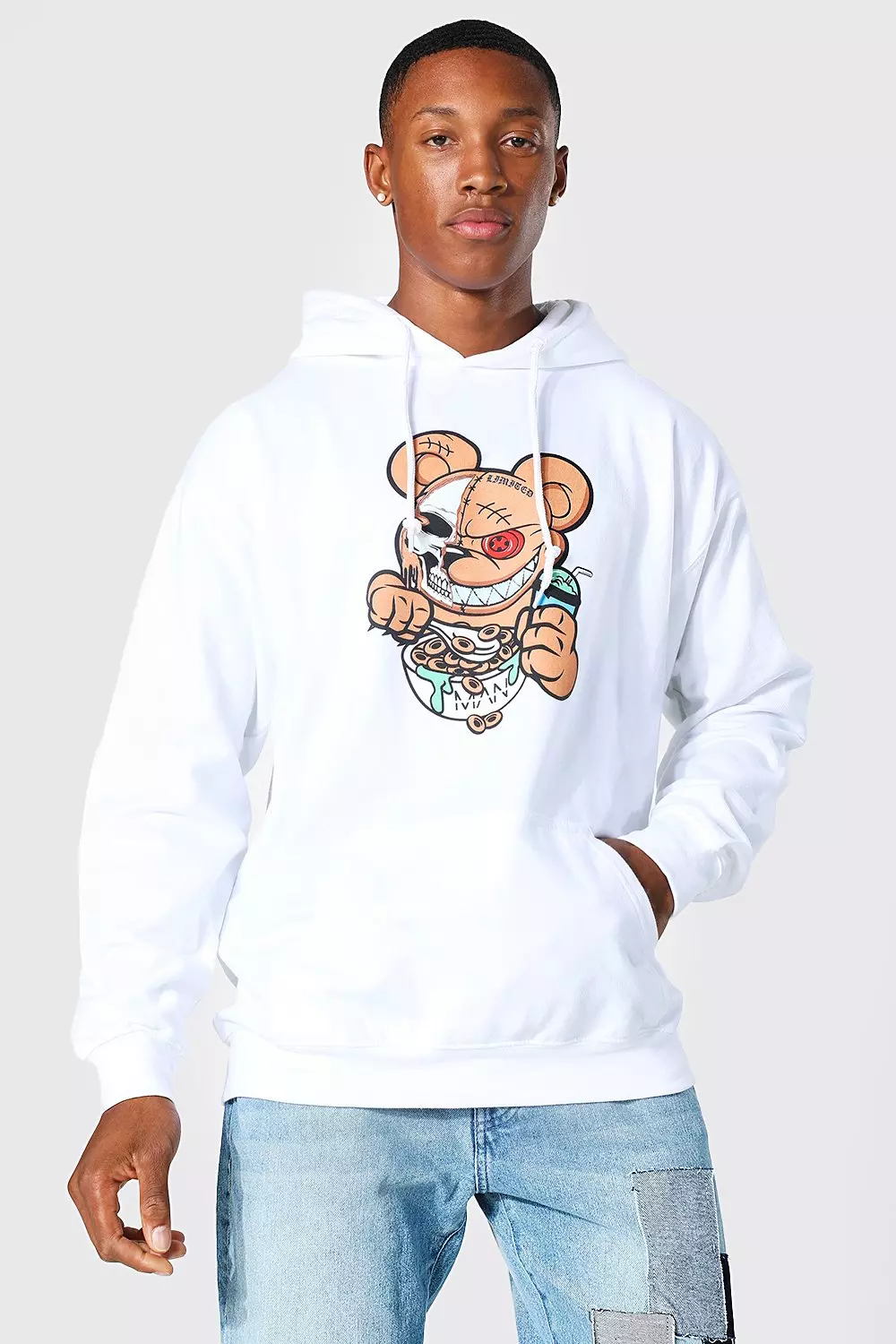 Teddy print hoodie new arrivals