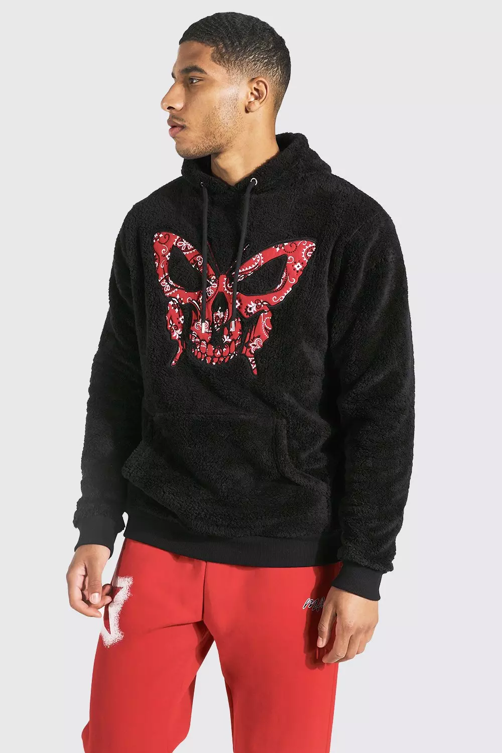 Tall Butterfly Skull Patch Borg Hoodie