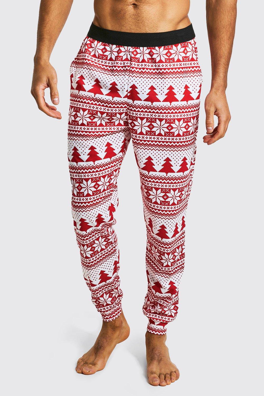 Mens Red Fair Isle Xmas Lounge Jogger, Red